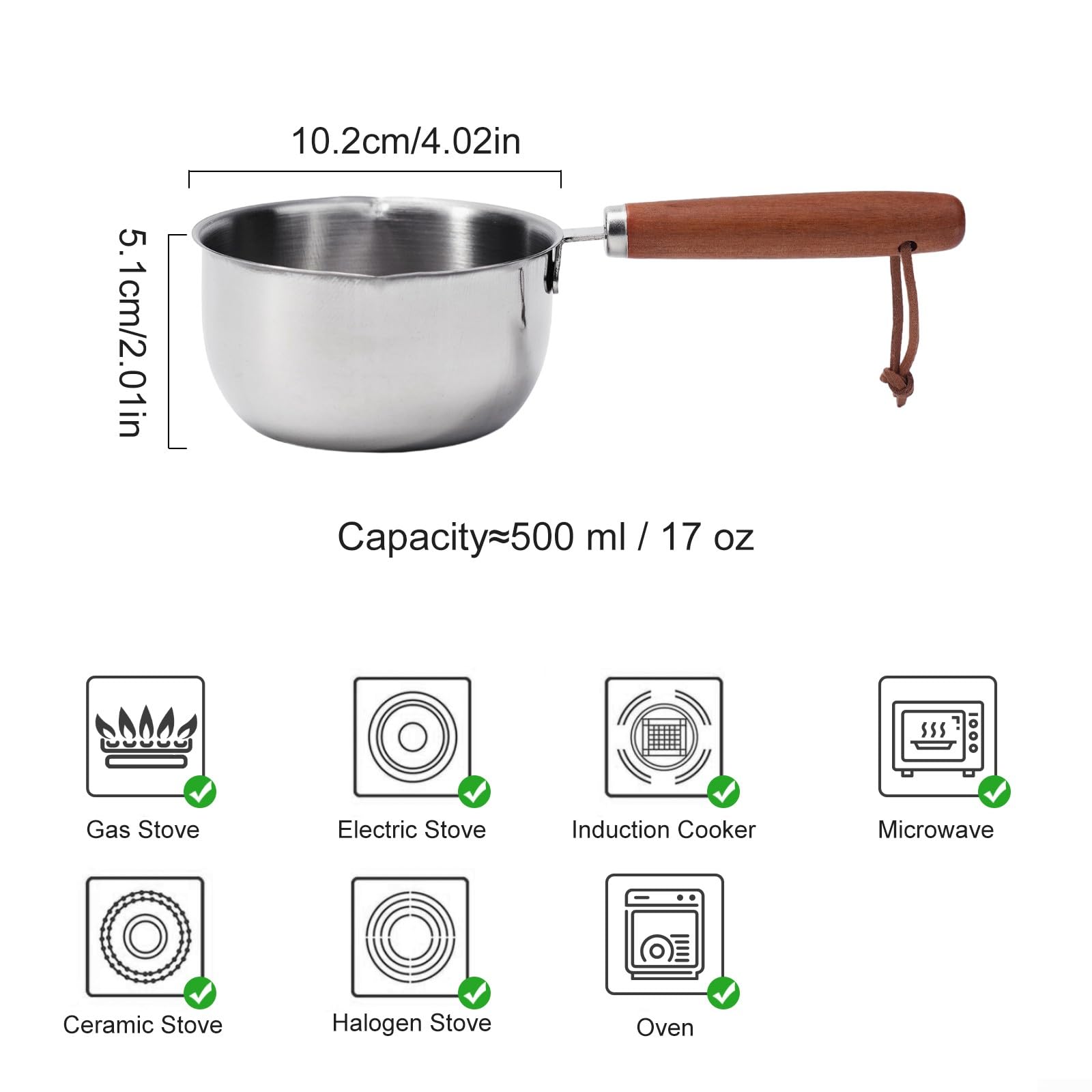 Stainless Steel Coffee & Butter Warmer Pot - 500ml Milk Heater, Hot Oil Pan, Butter Melting Pot with Handle - Perfect for Coffee Brewing, Sauce Making, Cooking & Serving