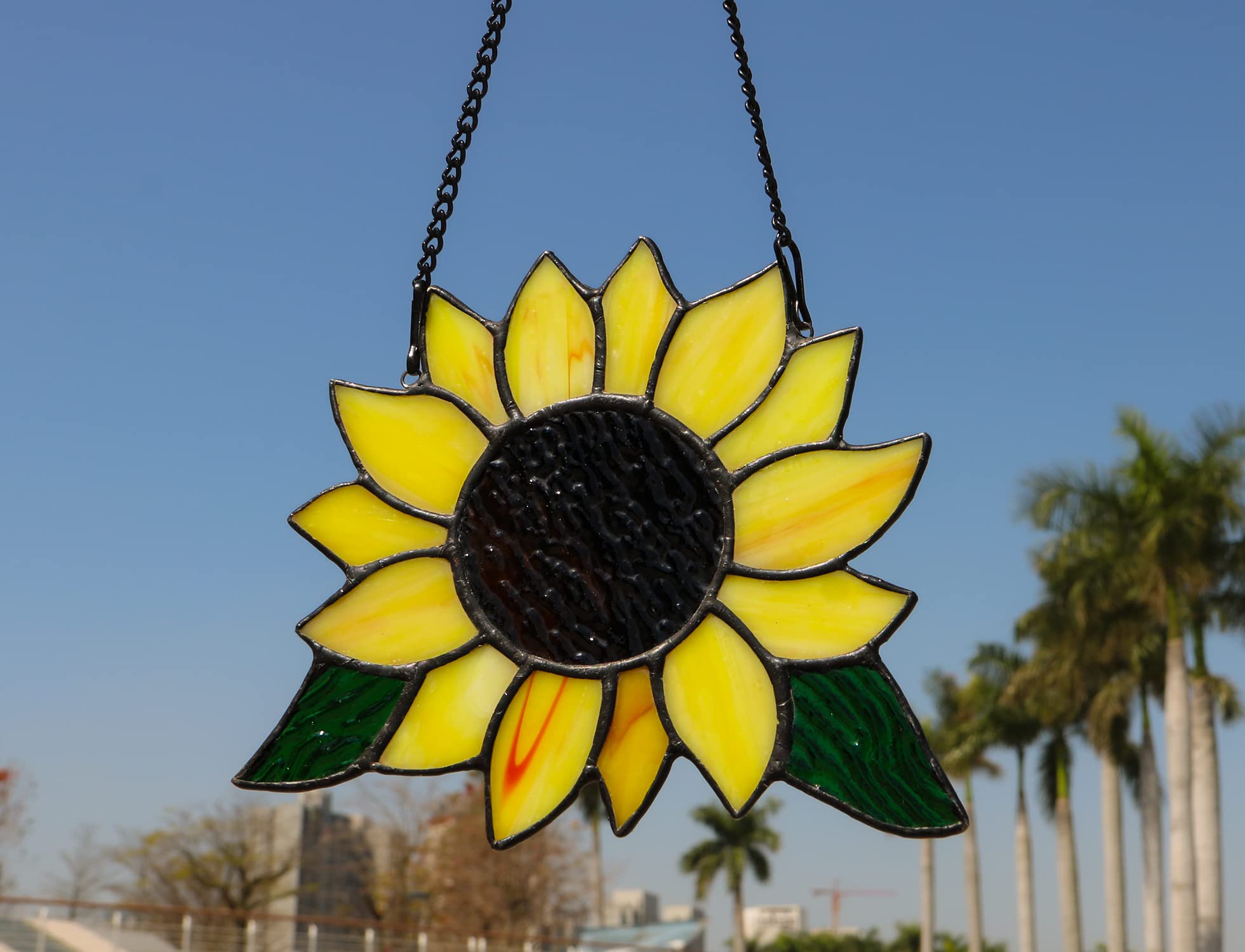 Handmade Sunflower Stained Glass Window Hanging - 5×6 Inch Kitchen Decor Suncatcher | Unique Birthday Gifts for Women, Mom & Grandma | Perfect for Home, Office & Garden Decor