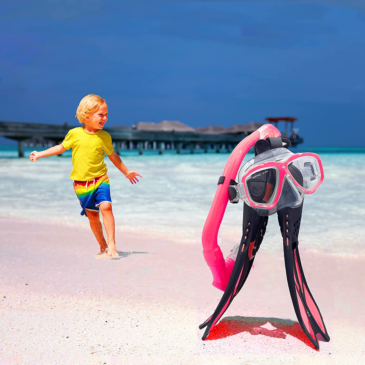 Kids Snorkel Set with Anti-Fog Diving Mask, Adjustable Swim Fins & Mesh Bag - Complete Snorkeling Gear for Children | Perfect for Pool, Beach & Ocean Adventures