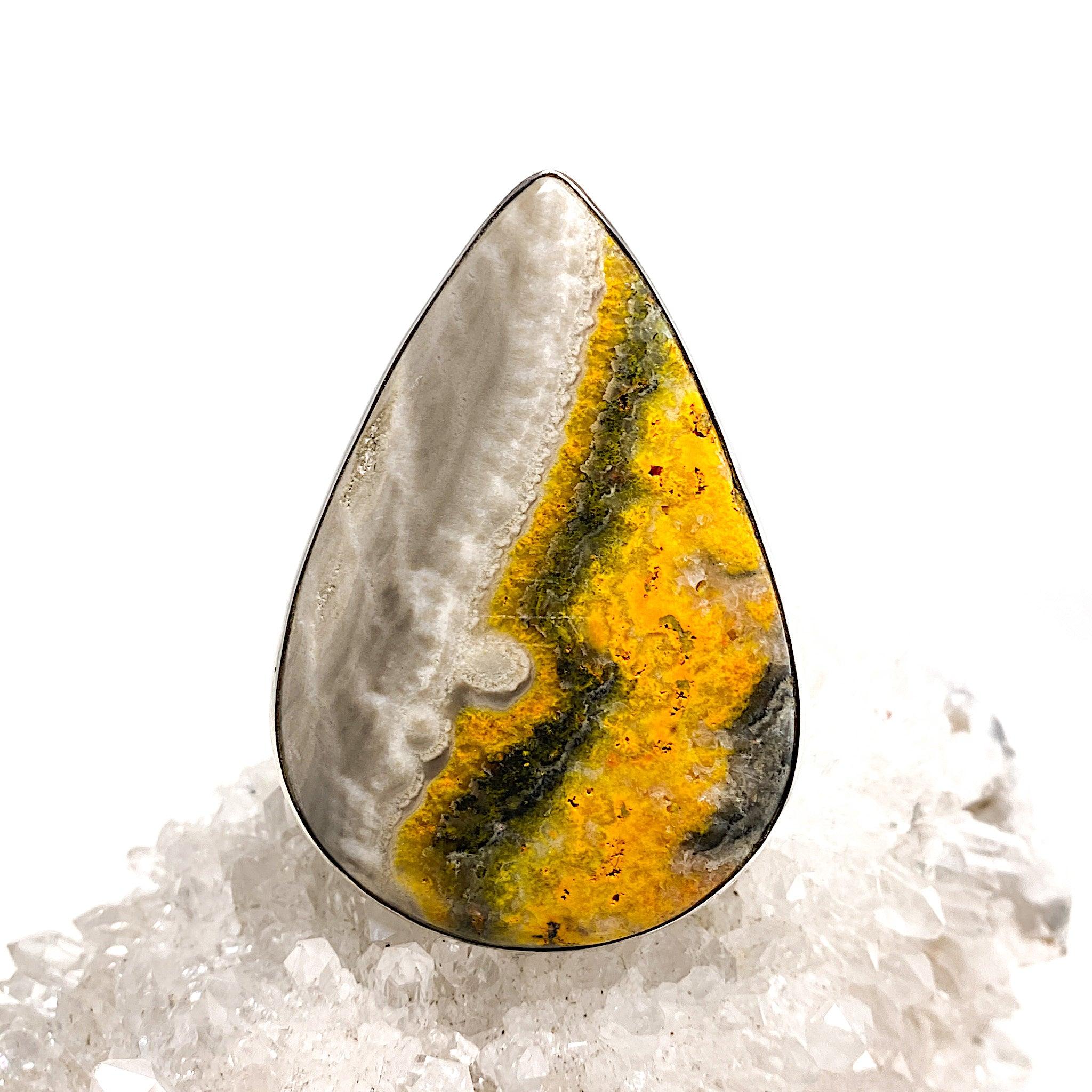 Bumble Bee Jasper Teardrop Cabochon Ring - Size 10 - KRGJ1180 - Handmade Gemstone Jewelry for Women - Perfect for Boho Style & Everyday Wear