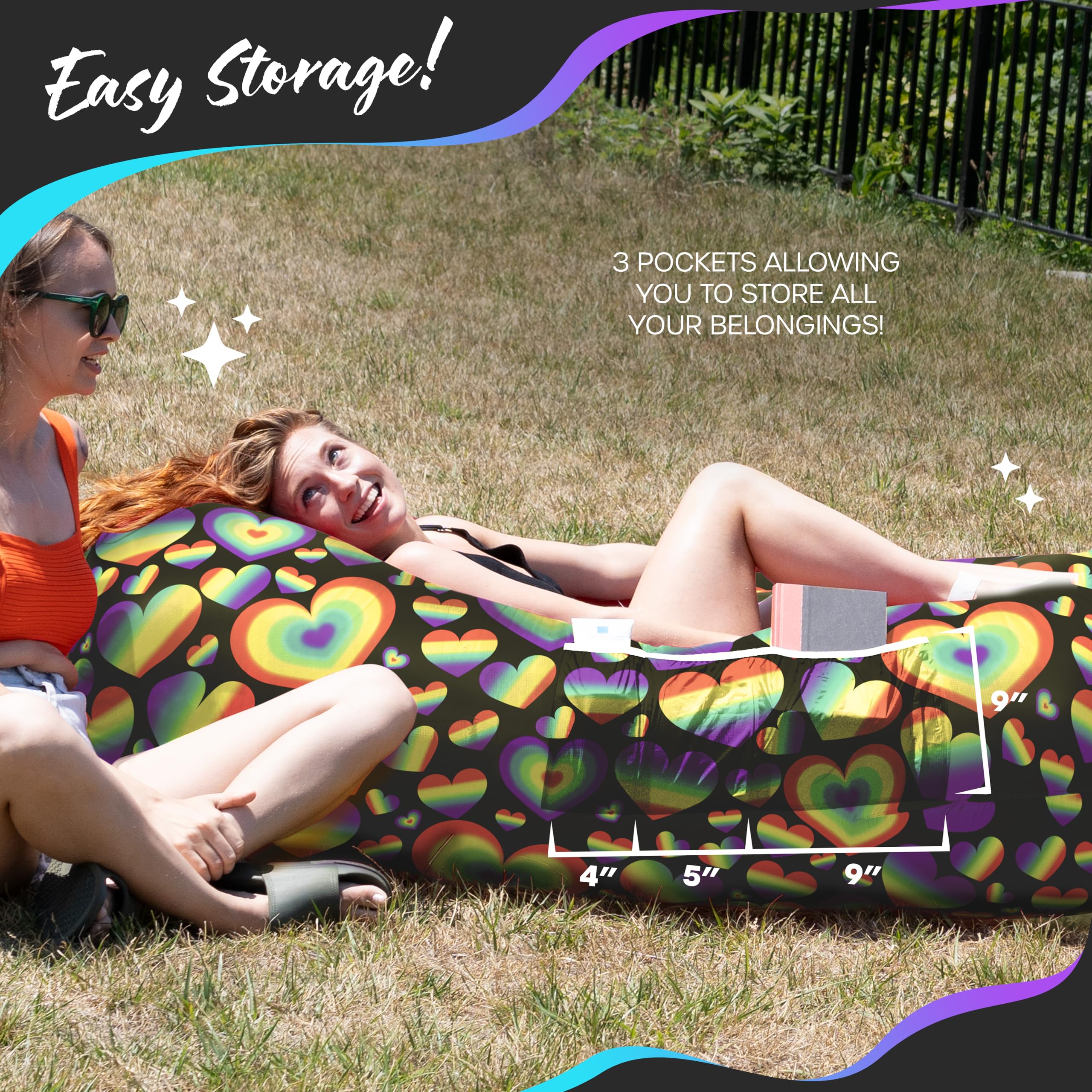 Nevlers Inflatable Lounger - 210T Polyester Portable Air Sofa Bed with 450 lbs Capacity, No Pump Needed, Built-in Pockets & Carry Bag - Perfect for Camping, Beach, Poolside, Backyard & Indoor Use - Comfortable Inflatable Couch for Adults & Kids