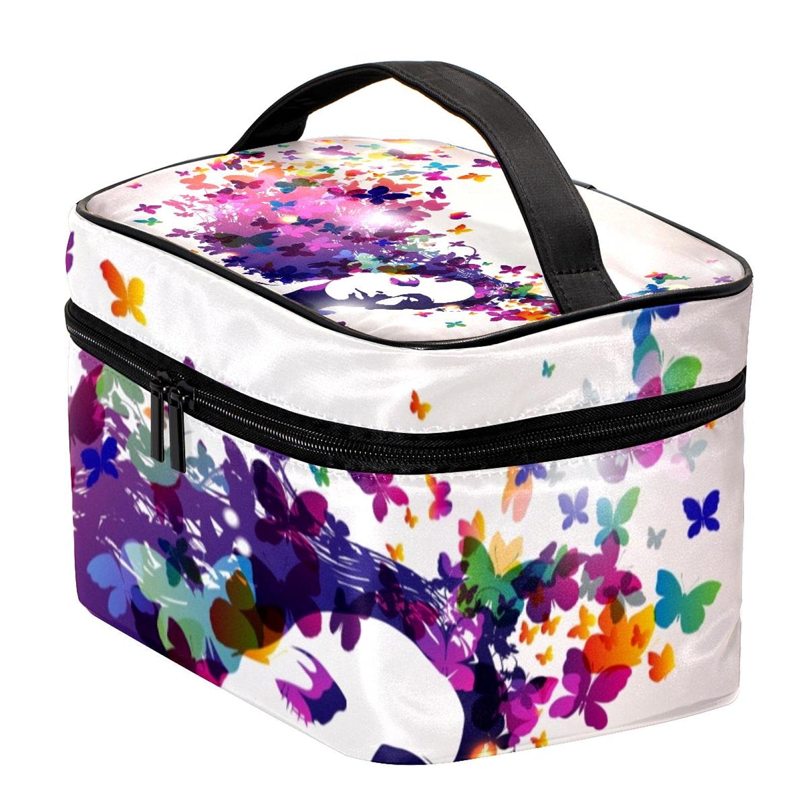 Artistic Floral Hair & Butterflies Travel Makeup Bag - Large Cosmetic Organizer with Zipper for Women & Girls | Perfect for Vacation, Gym & Daily Essentials Storage