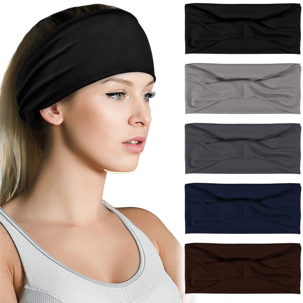 Beister Workout Sweatbands for Men & Women - 3/6/9 Pack Non-Slip Elastic Sports Headbands for Yoga, Running, Cycling, Basketball & Gym - Breathable Wide Athletic Hair Bands for Fitness, Tennis & Outdoor Activities