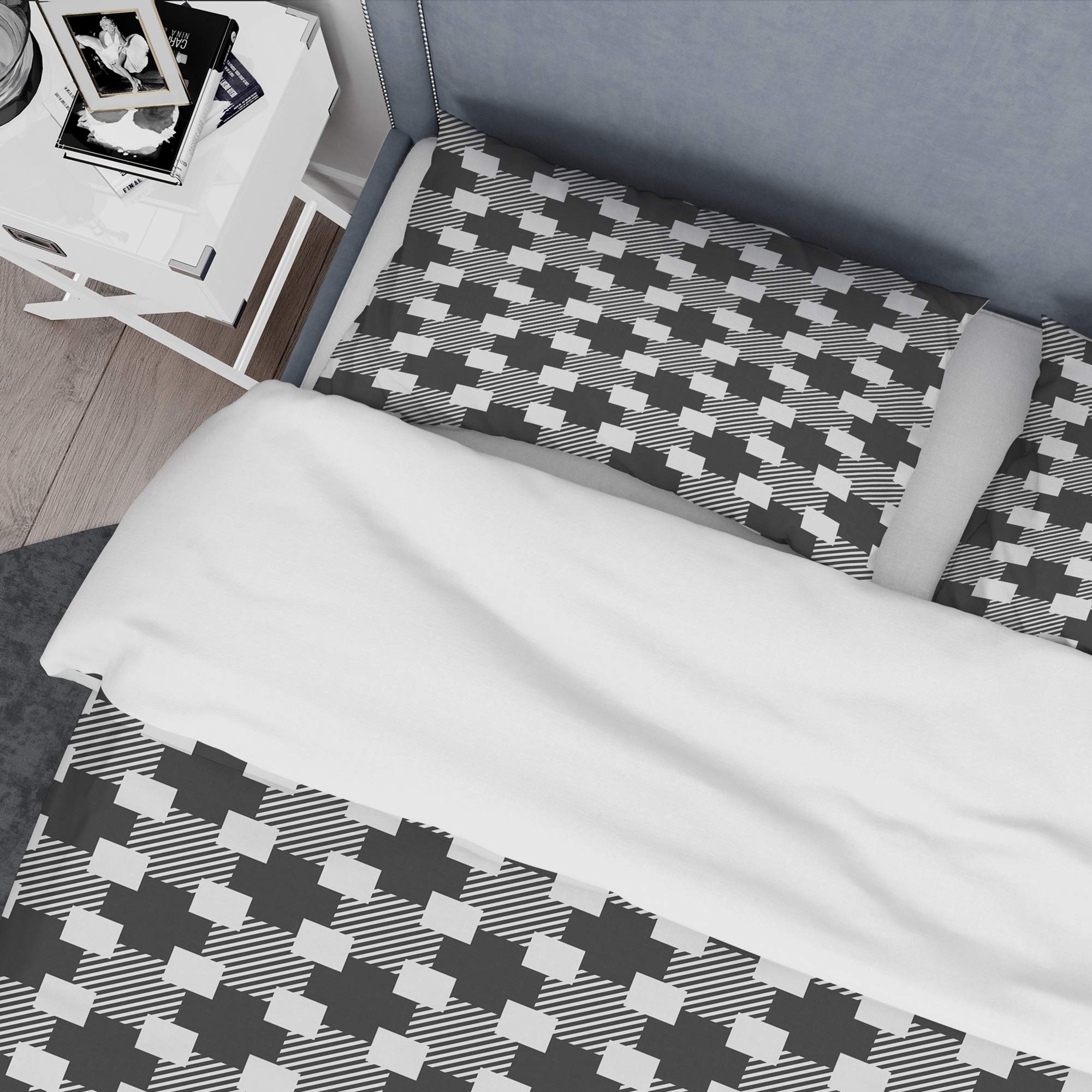 Mid-Century Modern Black Geometric Monochrome Duvet Cover Set King Size - 3 Piece All Season Bedding Set for Stylish & Cozy Bedroom Decor