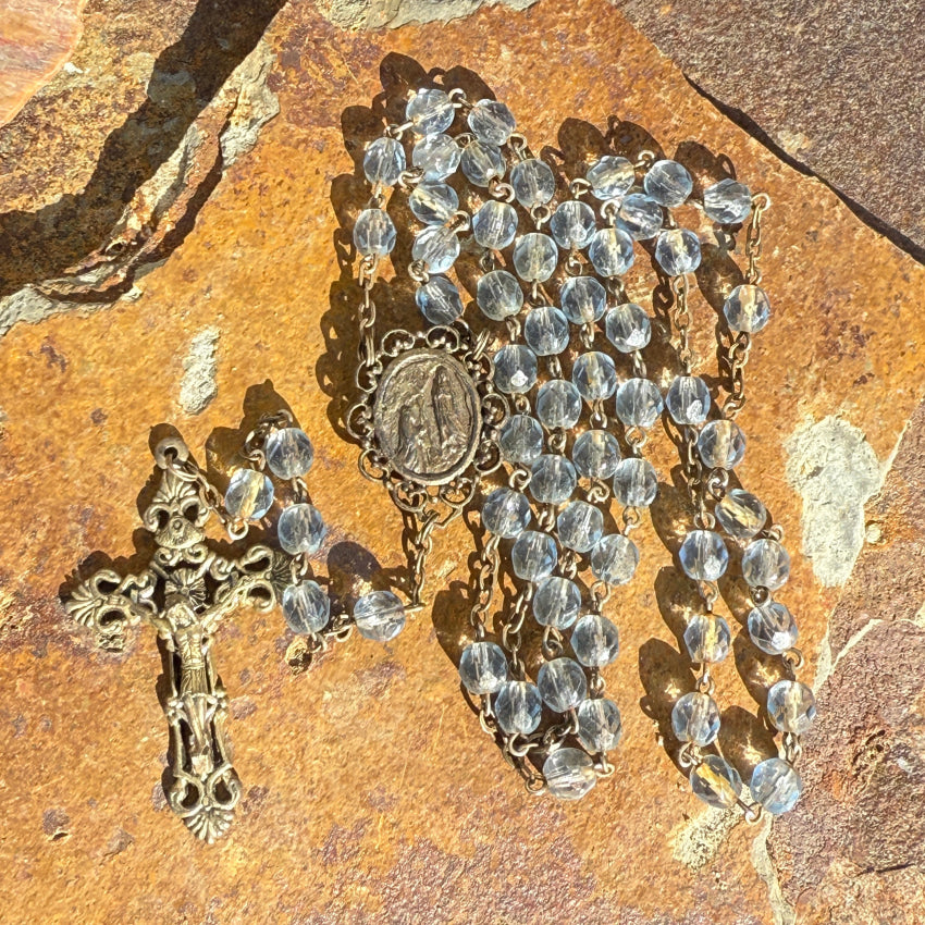 Vintage Blue Glass Bead Reliquary Holy Water Catholic Rosary - Religious Jewelry for Prayer, Meditation & Devotional Gifts
