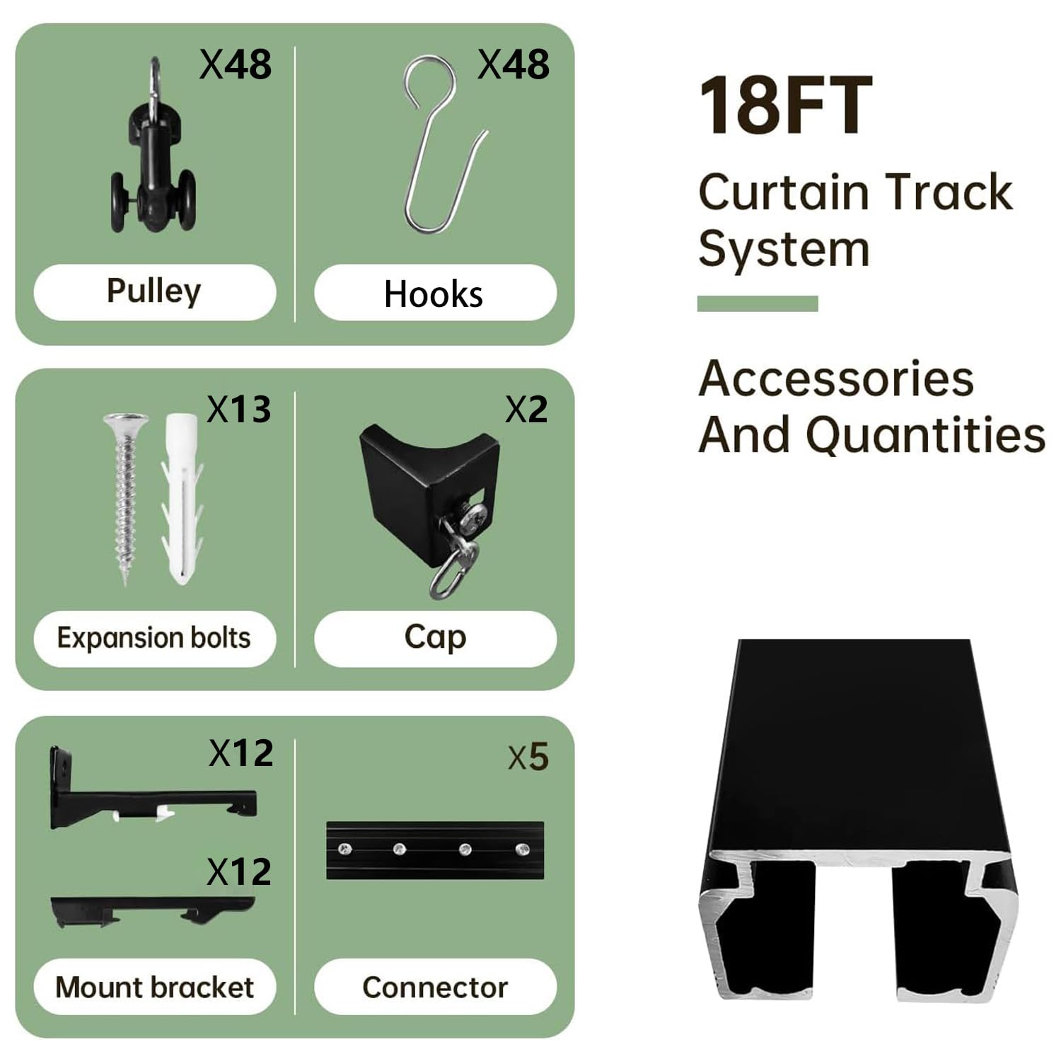 Heavy-Duty Ceiling Mount Curtain Track System - 18ft Black Room Divider Rail with Hooks for Living Room, Bedroom, Shower Privacy, RV & Garage | Durable Home & Commercial Use