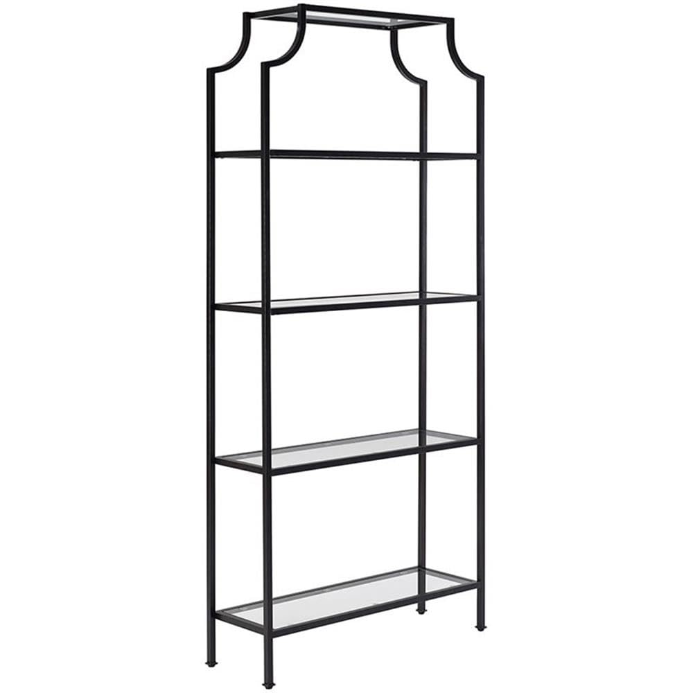 Pemberly Row Modern Metal and Glass Etagere Bookcase - Oil Rubbed Bronze with Clear Shelves | Stylish Home Office & Living Room Storage Solution