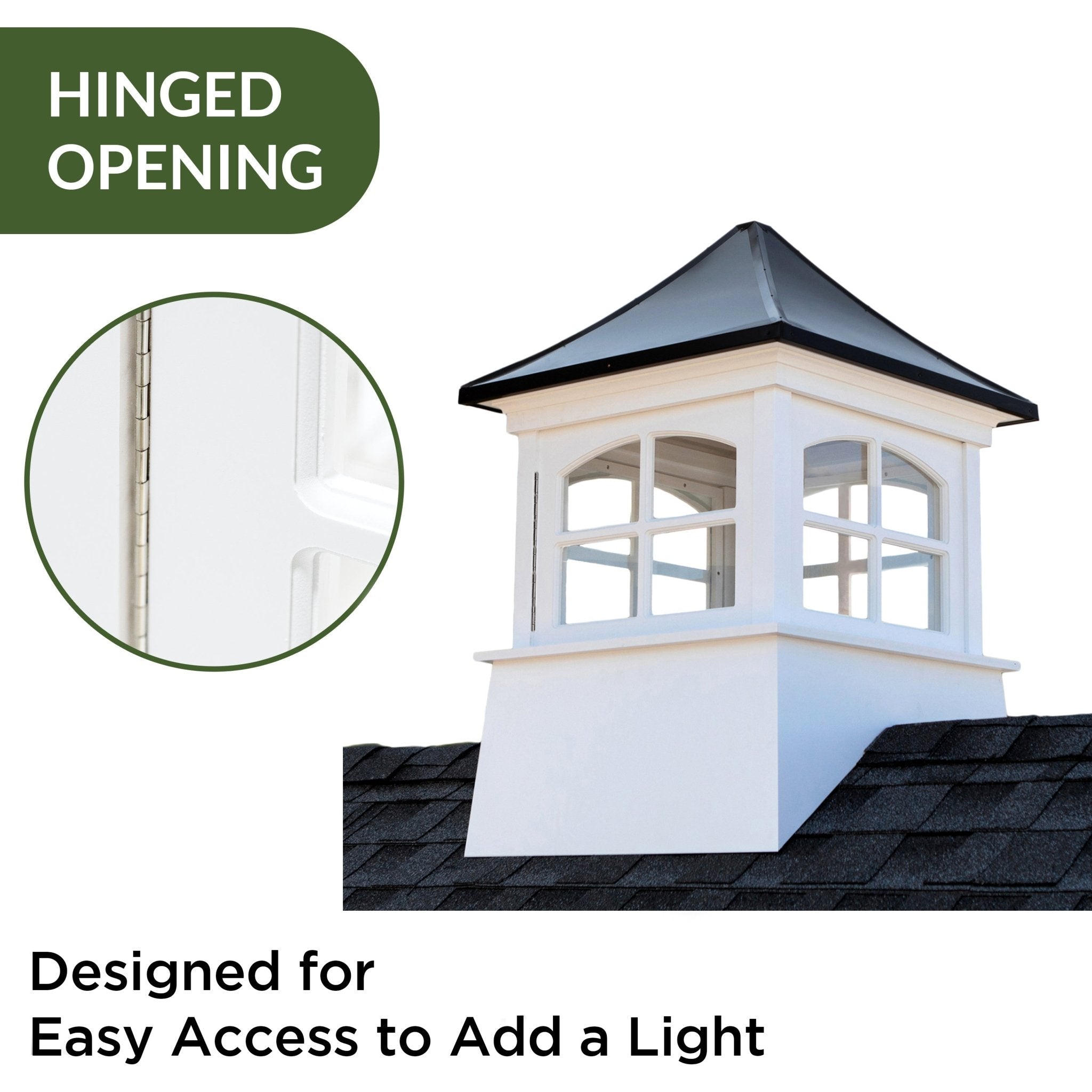 Windsor Vinyl Cupola with Black Aluminum Roof - Weatherproof Decorative Roof Vent for Home, Barn & Shed - Enhance Curb Appeal & Ventilation