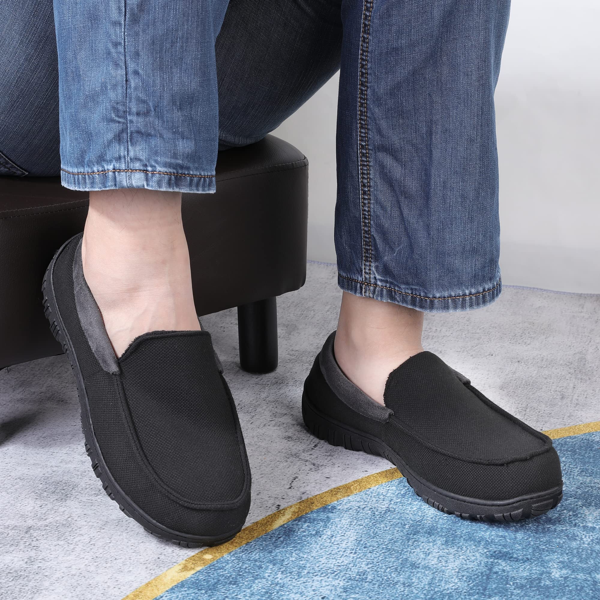 Bigwow Men's Moccasin Slippers - Memory Foam Fleece House Shoes for Men | Non-Slip Indoor Outdoor Comfort | Perfect for Lounging, Home Wear & Backyard Use