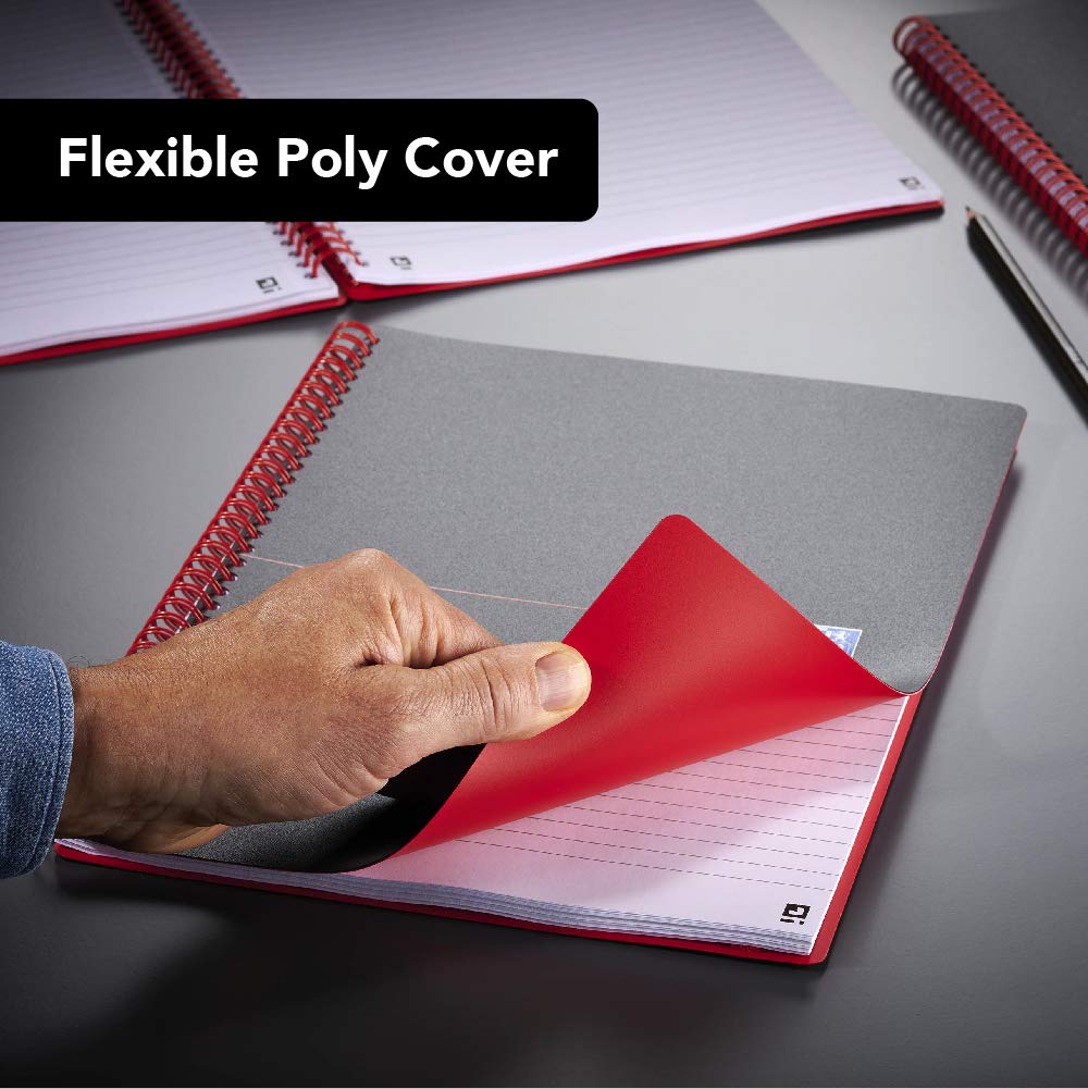 Black and Red Wirebound Notebook - Polypropylene Cover, 90gsm Ruled Paper, 140 Pages, A4 Size (Ref E67008) [Pack of 5] - Perfect for Office, School, Journaling, and Note-Taking