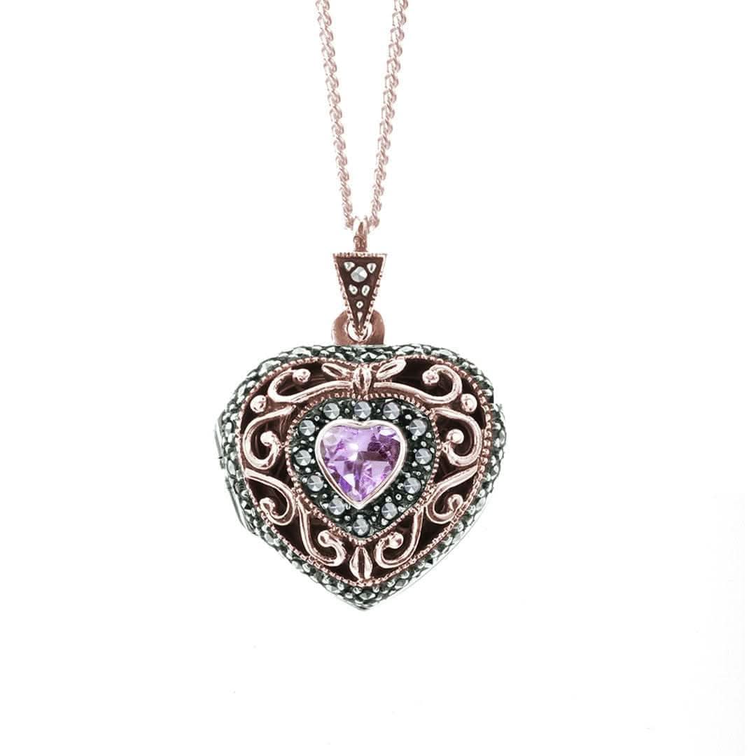 Vintage Amethyst Heart Locket in Rose Gold with Photo Insert - Perfect for Valentine's Day Gifts, Anniversary Presents & Keepsake Jewelry