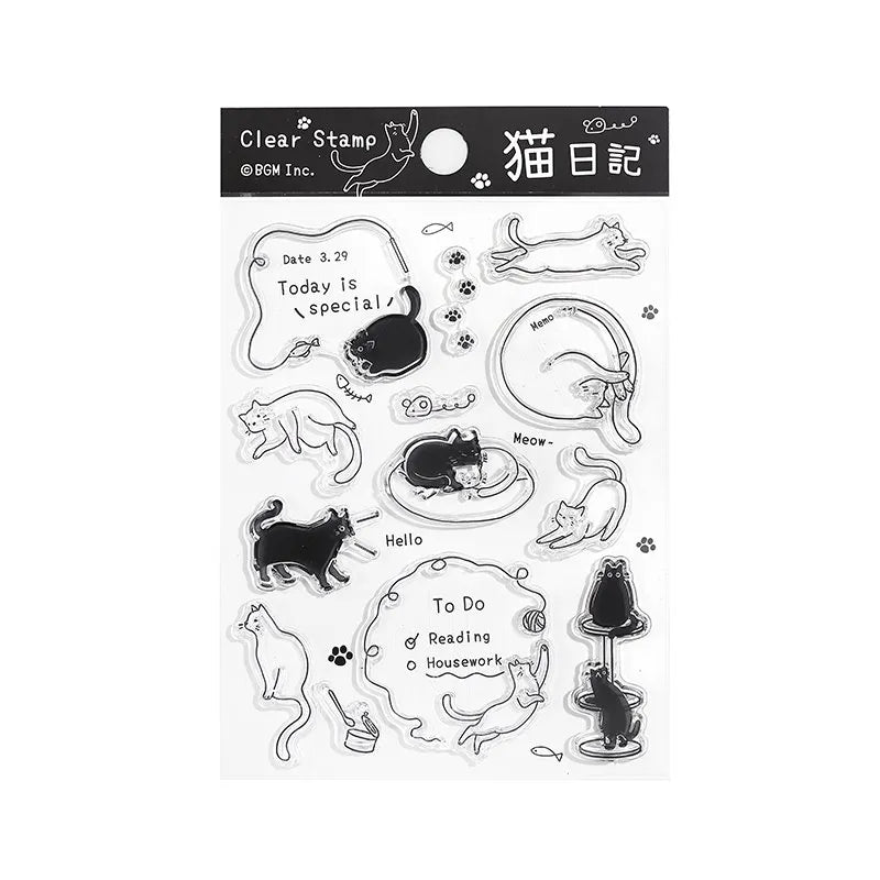 BGM Clear Stamp Set - Cat Diary Scrapbooking Stamps for DIY Cards, Journals & Planners | Perfect for Cat Lovers & Crafters