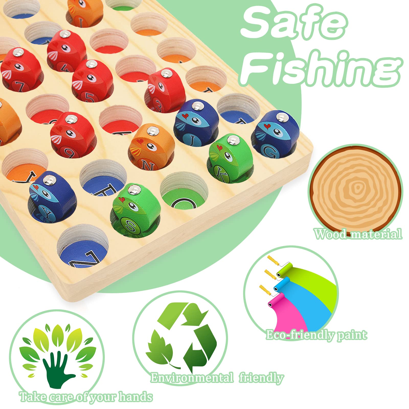 Wooden Magnetic Fishing Toy for Toddlers 2-5 - Alphabet & Numbers Learning Game for Preschool STEM Education | Montessori Gift for Boys & Girls