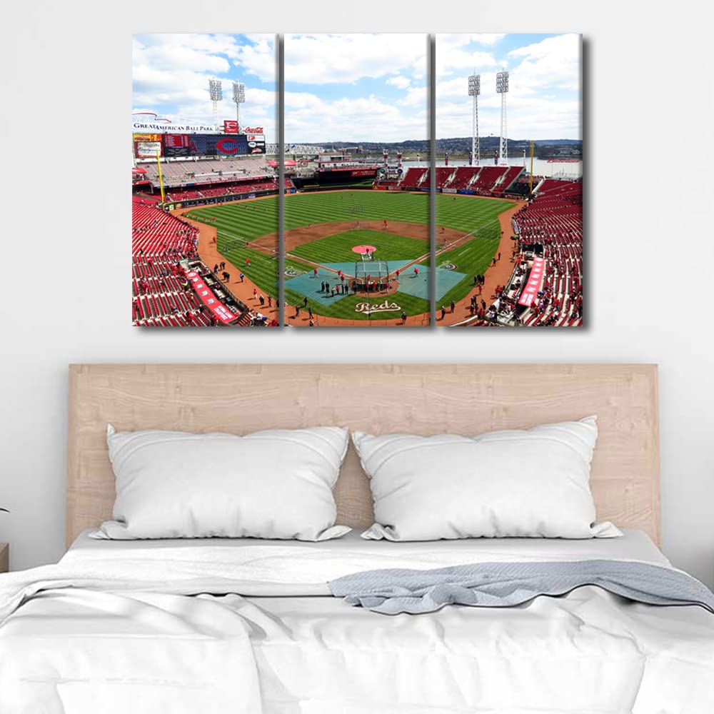 TUMOVO American Baseball Stadium Skyline Canvas Wall Art - Great American Ballpark Print, Framed Ready to Hang (42