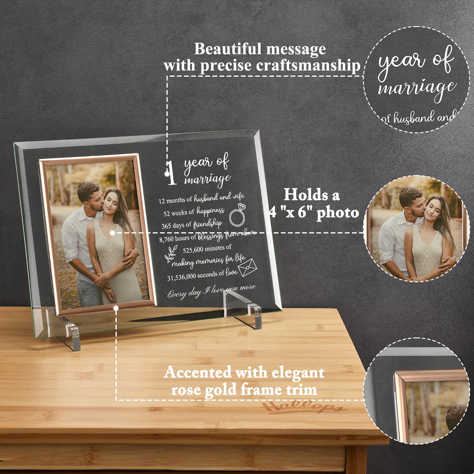 1st Wedding Anniversary Gifts for Couples - Personalized Picture Frame for Her or Him - Romantic 1 Year Paper Anniversary Present for Wife or Husband - Perfect for Displaying Wedding Photos & Celebrating Your First Year of Marriage