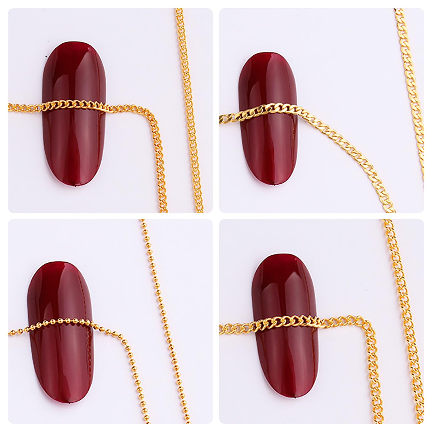 JERCLITY 8-Pack 19.7 Inch Gold Nail Art Chains - 3D Metallic Nail Charms, Punk Nail Studs & Jewelry Accessories for Women | Perfect for DIY Nail Art, Halloween, Cosplay & Party Looks