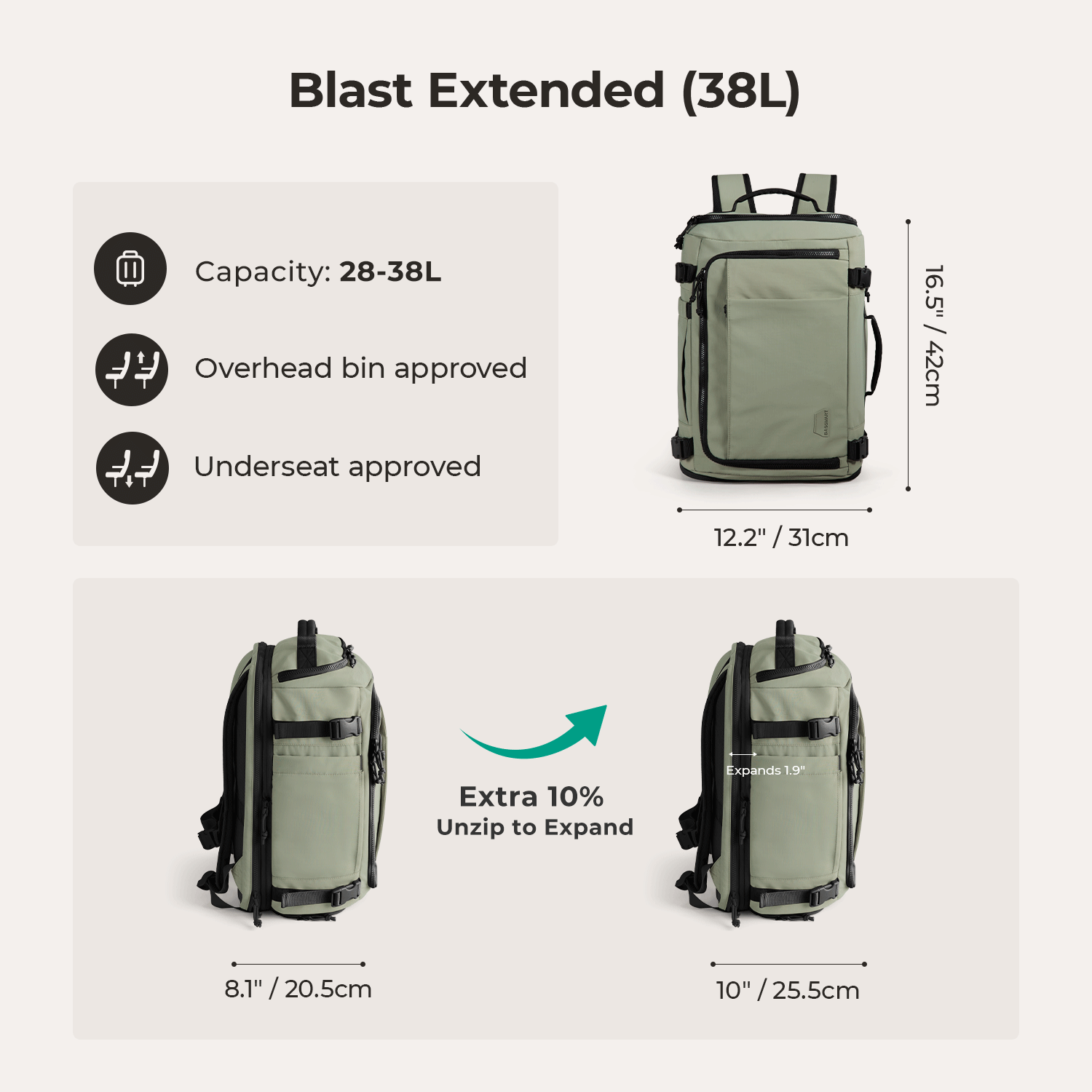Blast Travel Backpack - Lightweight Waterproof Carry-On Backpack for Men & Women - Perfect for Airplane, Hiking, Camping & Daily Commute
