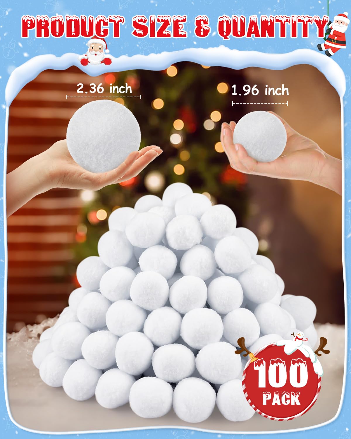 100 Pack Large 1.96 Inch Artificial Snowballs - Indoor/Outdoor Snowball Fight Set for Kids, Winter Party Games, Christmas Decor & DIY Gift Supplies | Perfect for Family Fun, Holiday Activities & Classroom Play