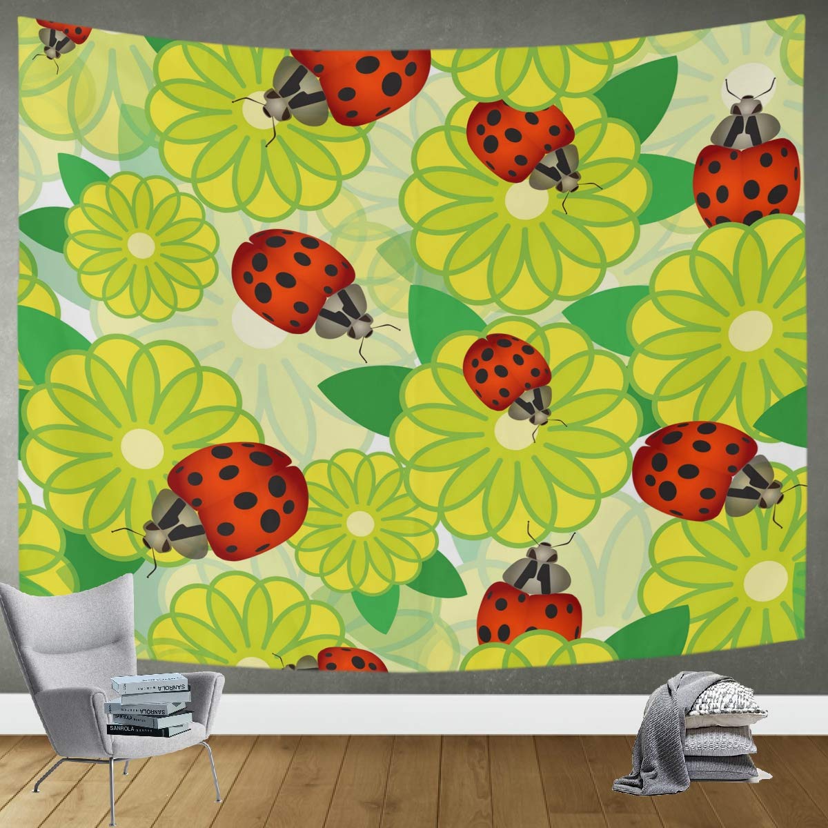 DOMIKING Ladybird Beetles Tapestry Wall Hanging 80x60 Inch - Bohemian Home Decor for Bedroom, Living Room & Dorm | Perfect for Aesthetic Room Decor, Photo Backdrops & Boho Chic Style