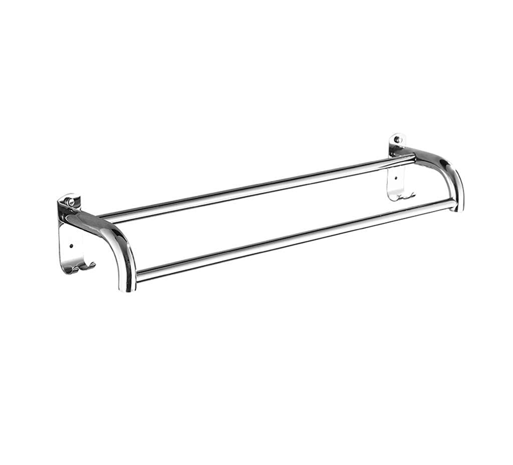 Stainless Steel Double Towel Bar - 50Cm Bathroom & Kitchen Towel Rack with 2 Rods for Shower, Hand Towel Storage - Silver Space Saving Hanger (Perfect for Small Bathrooms & Apartment Living)