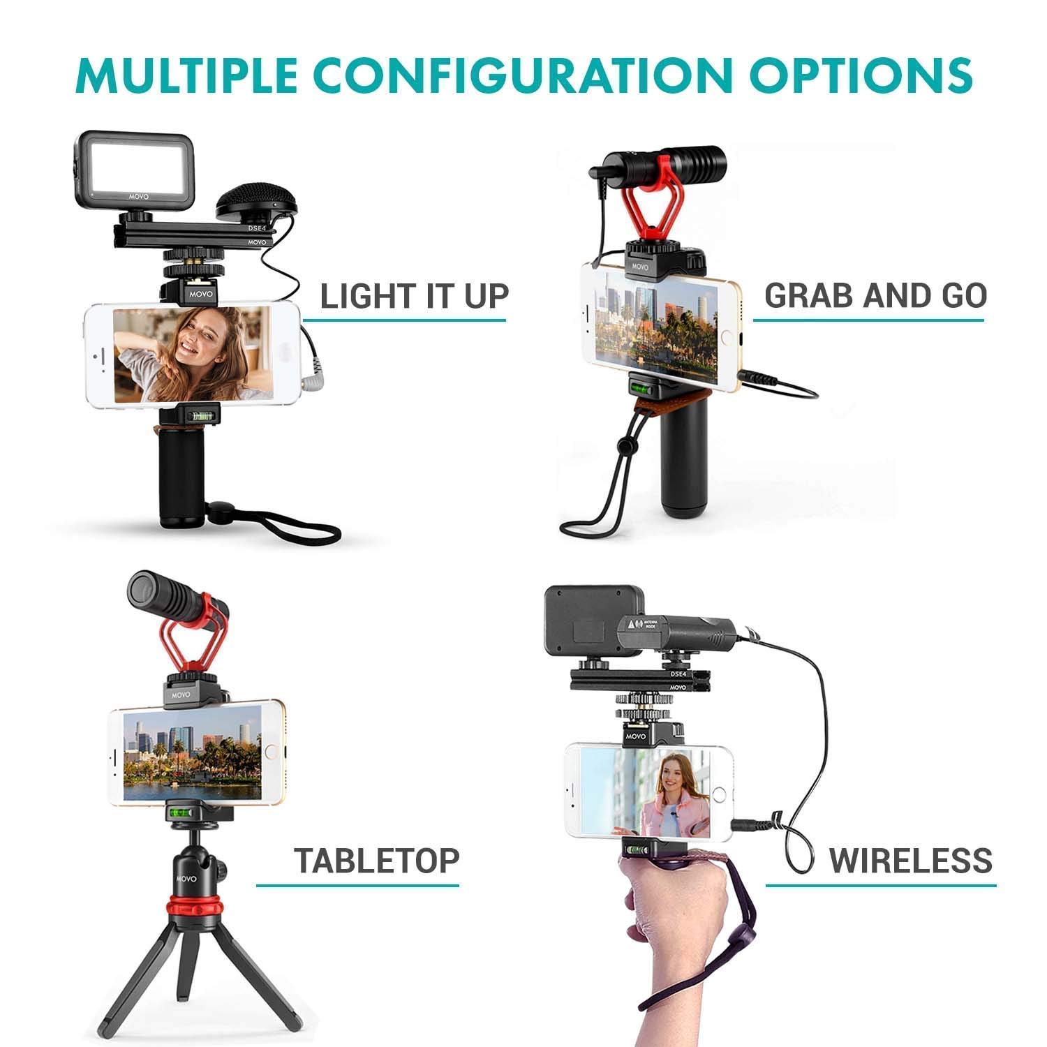 MOVO Huge Smartphone Vlogging Kit V8 - USB Type-C Dongle, Mini Tripod, Grip Rig, Wireless Shotgun Mic, 360° Stereo Microphones & LED Lights - Perfect for TikTok, YouTube Live Streaming & Content Creation (Ideal for Vloggers, Travel Videos & Social Media Content)