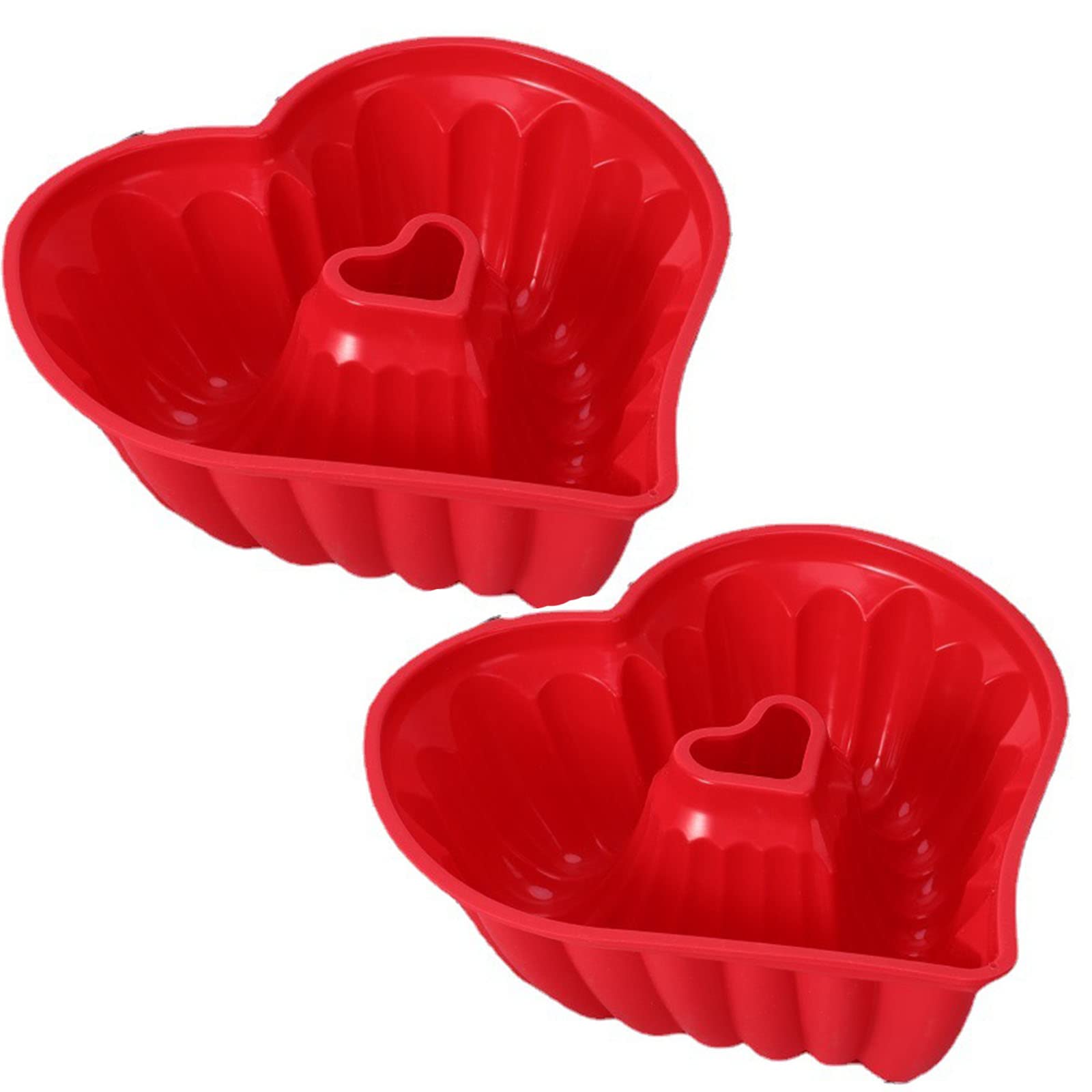 8 Inch Silicone Heart Cake Pan - 2 Pack Nonstick Love Heart Shaped Bundt Cake Mold for Valentine’s Day, Jelly, Pudding & Chocolate Baking - Perfect for Romantic Desserts, Birthday Cakes & Party Treats