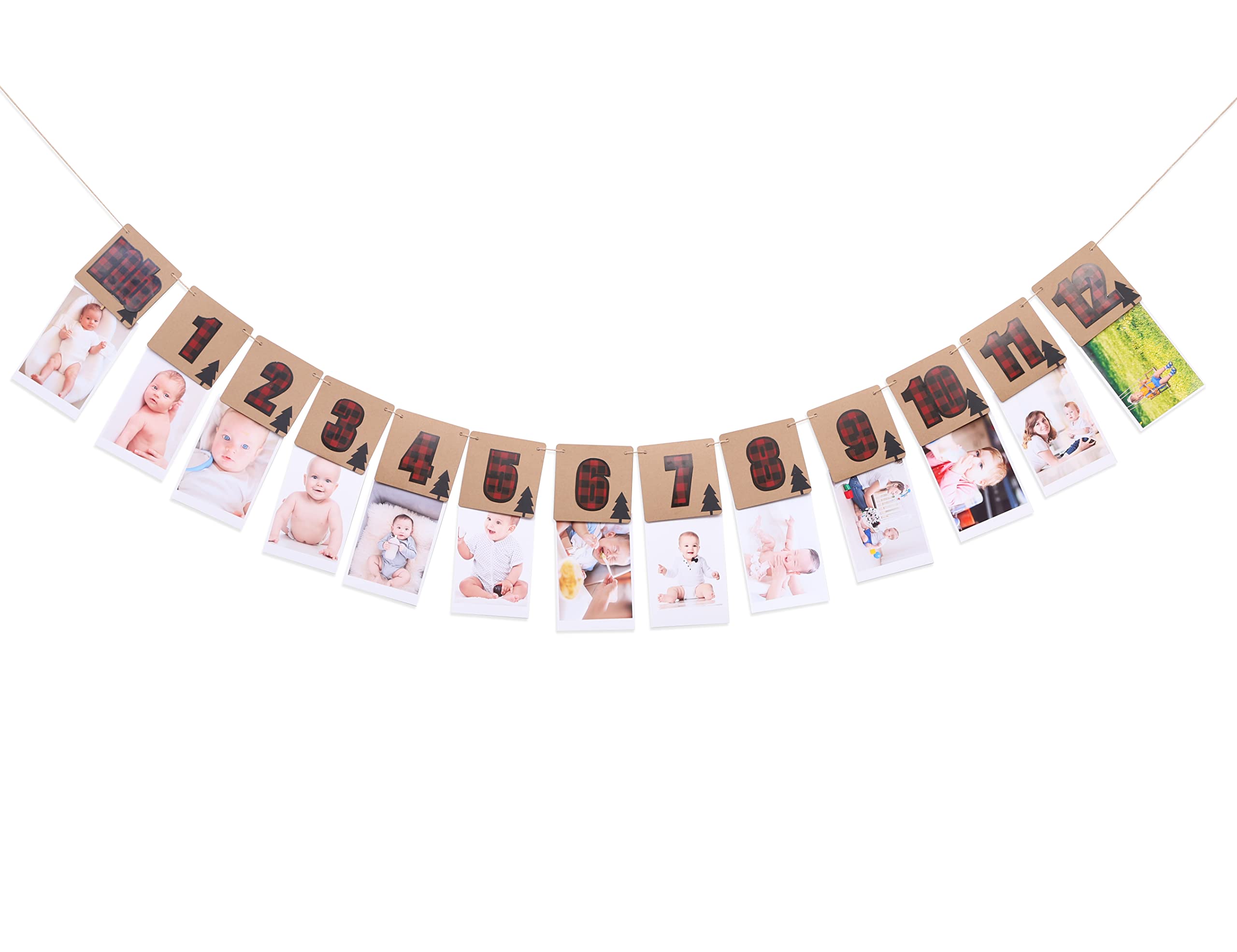 Lumberjack 1st Birthday Photo Banner - Woodland Theme 12 Month Milestone Decor for Baby's First Birthday Party, Cake Smash, Photo Props & Nursery Wall Decor
