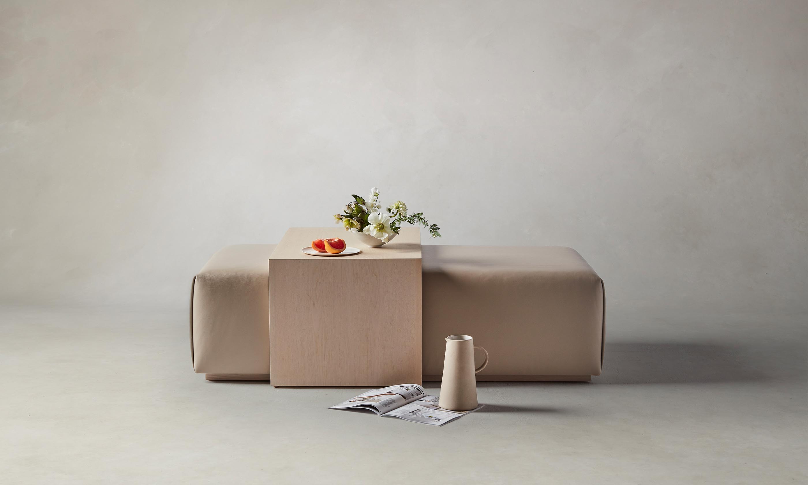 The Bowery Ottoman - Premium Pebbled Leather Upholstery in Stone Color | Stylish Footrest & Accent Chair for Living Room, Bedroom, or Office
