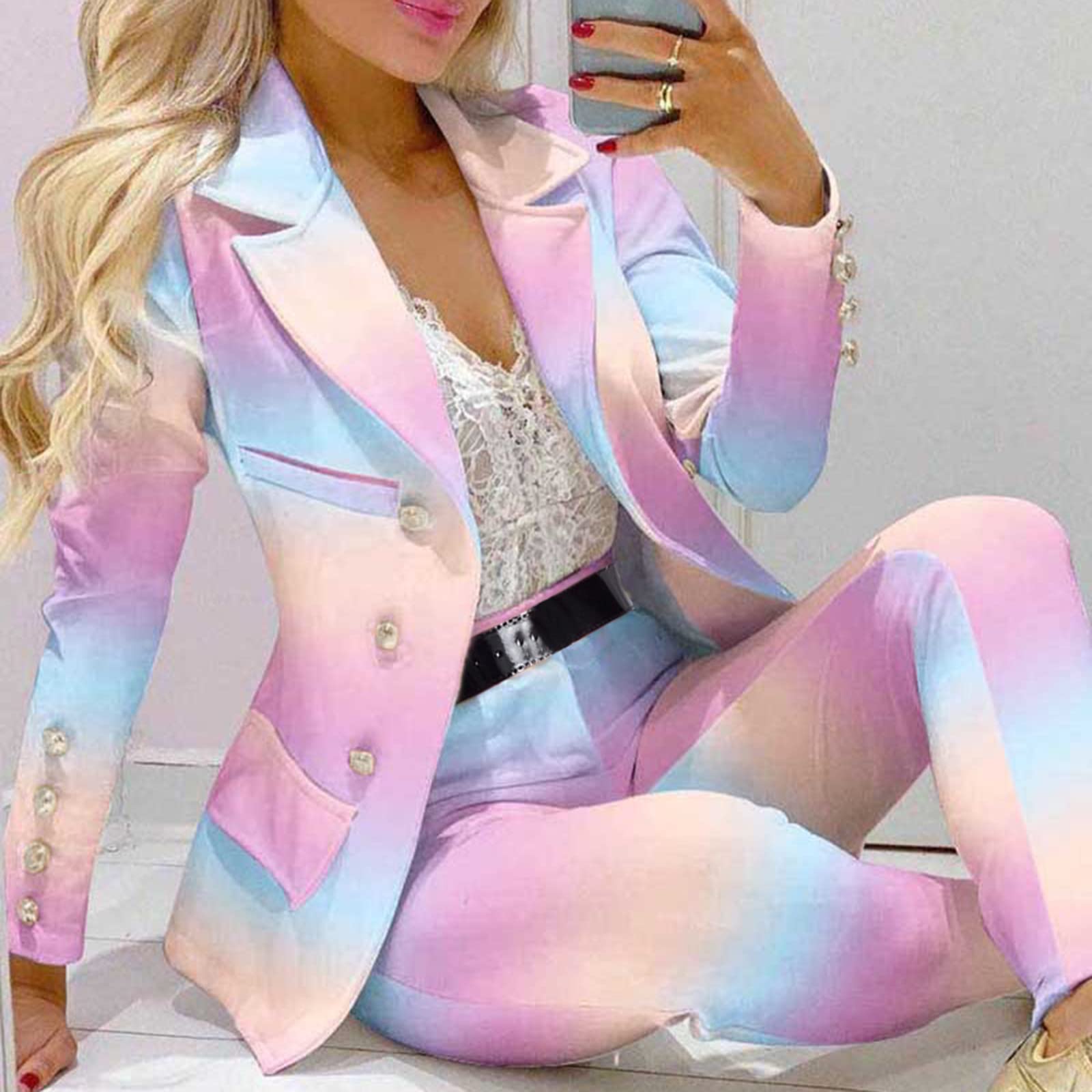 Women's Slim Fit Two-Piece Lapel Suit Set - Formal Office Business Attire with Long Sleeve Jacket & Trousers | Professional Workwear, Business Meetings, Job Interviews, Corporate Events