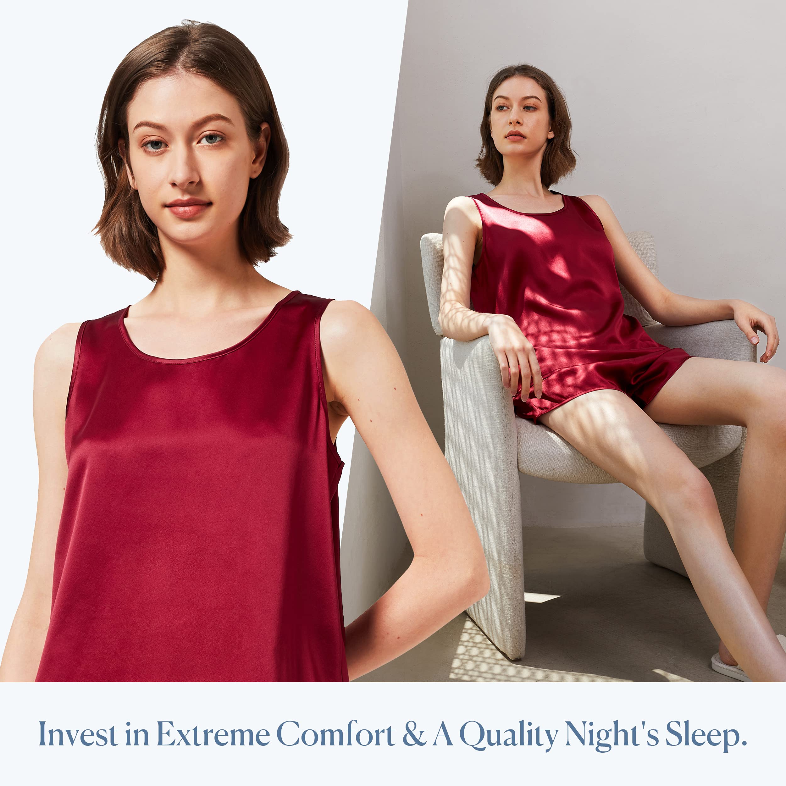 Mommesilk 100% Pure Silk Pajama Set for Women - Sleeveless Shorts Sleepwear | Machine Washable & Breathable | Perfect for Summer Nights & Lounge Wear