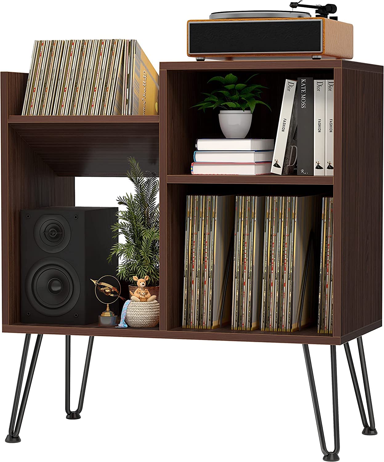 iyrany Record Player Stand with Vinyl Storage - Turntable Stand Cabinet with Metal Legs Holds 250+ Albums - Perfect for Living Room, Bedroom & Office Music Setup