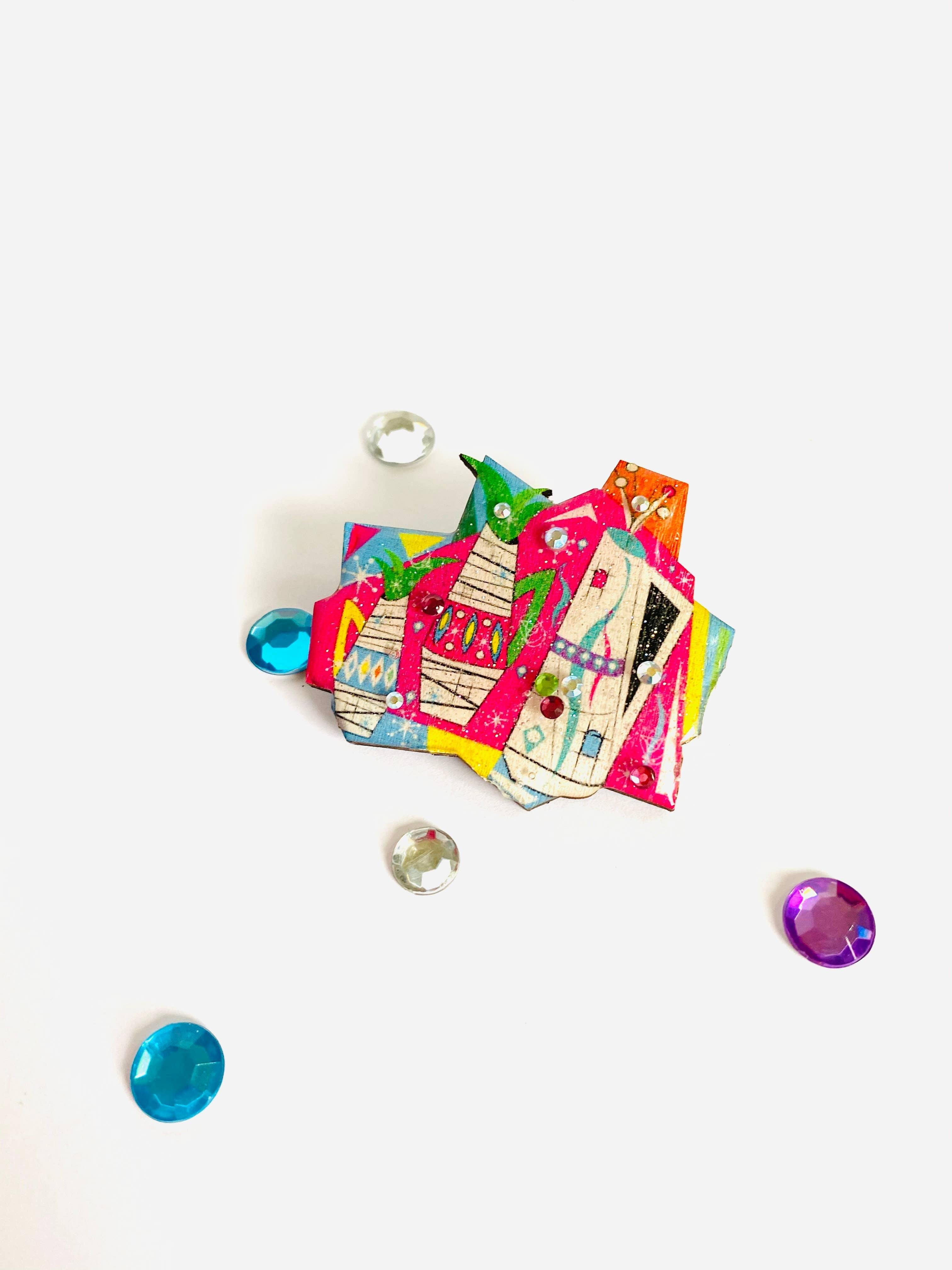 Atomic Vase Brooch by Rosie Rose Parker - Unique Floral Pin for Women - Perfect for Weddings, Parties & Special Occasions
