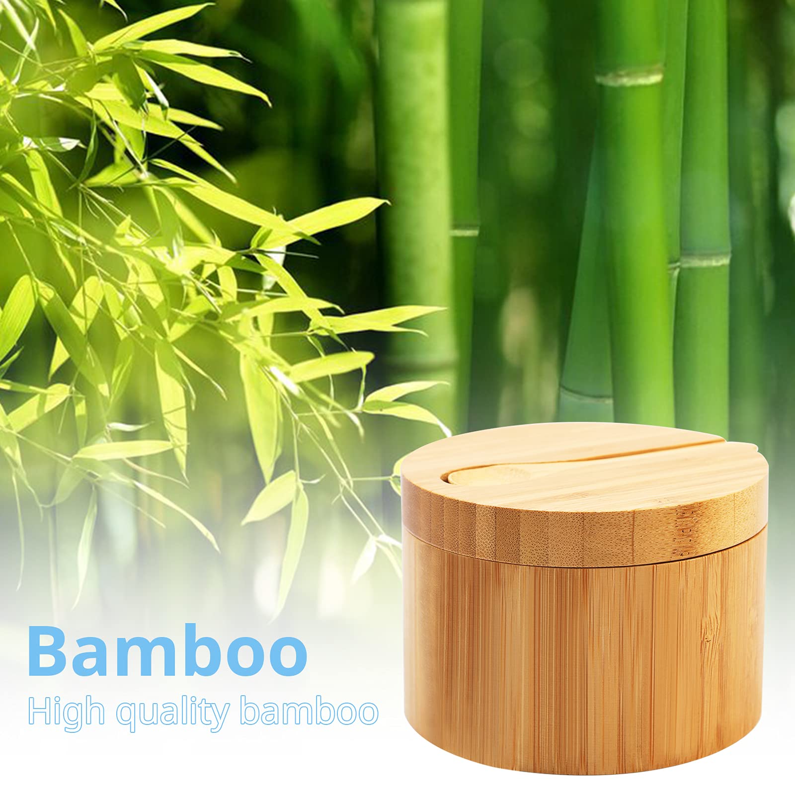 Premium Bamboo Salt Cellar with Mini Spoon - Magnetic Swivel Lid for Easy Access - Round Spice Container for Salt, Pepper & Bath Salts - Ideal for Kitchen, Dining & Home Decor