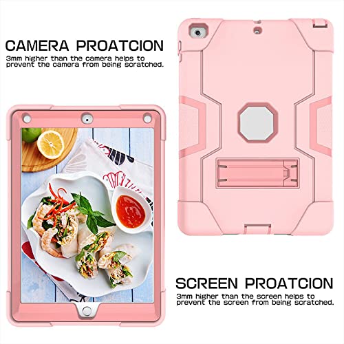 Mignova iPad 9.7 Case for iPad 6th/5th Gen (2018/2017) - Shockproof Kids Friendly Cover with Hard Back Shell & Soft Silicone Bumper + Tempered Glass Screen Protector (Rose Gold, 2-Pack) - Perfect for School, Travel & Home Use