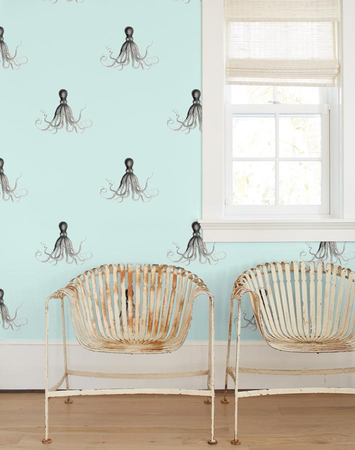 George The Octopus Seafoam Wallpaper by Wallshoppe - Perfect for Coastal, Nautical & Kids Room Decor
