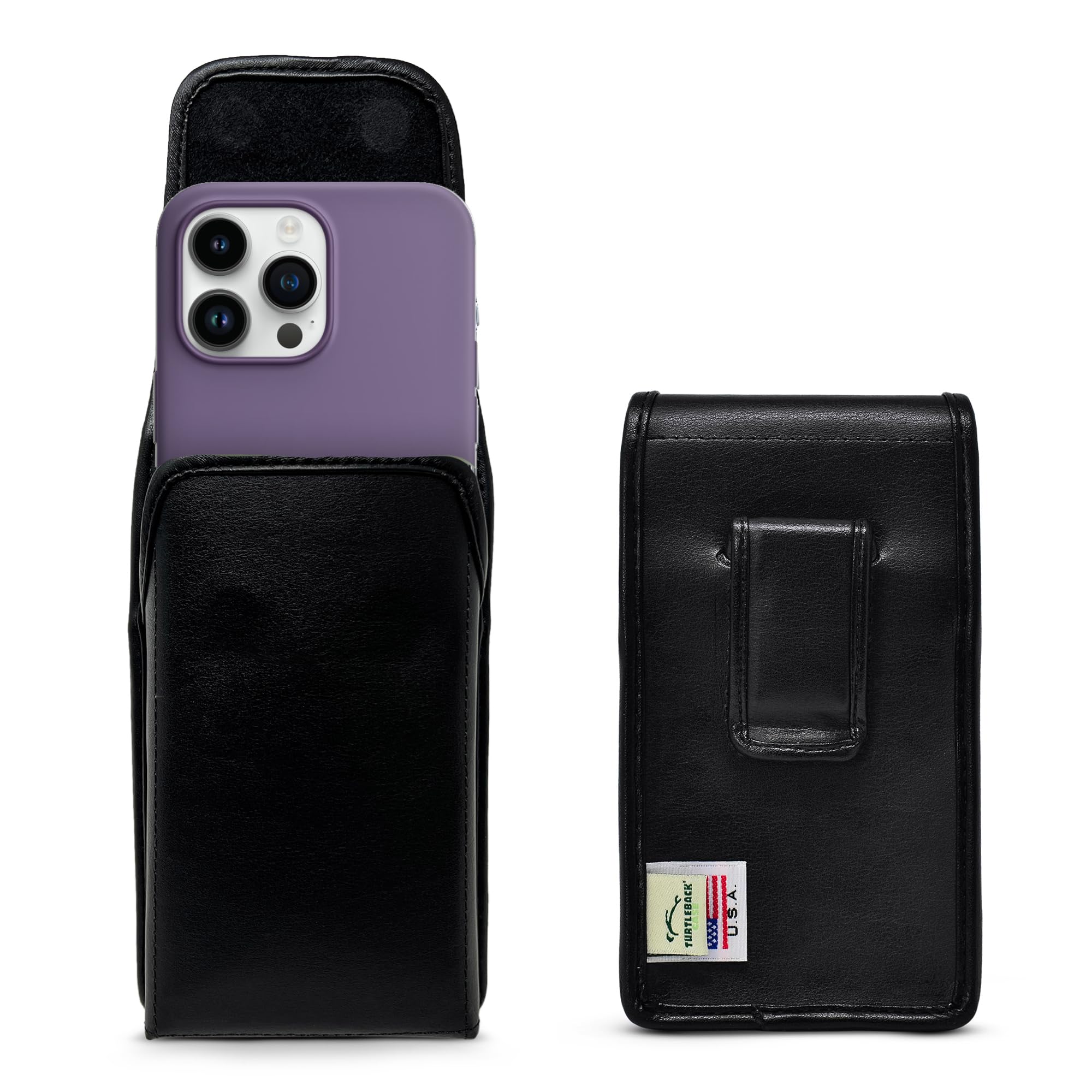 Premium Leather Phone Holster for iPhone 16 Pro Max/15 Pro Max/14 Pro Max/13 Pro Max - Black Belt Clip Phone Holder Compatible with Slim Cases - Durable Leather Waist Pouch for Outdoor, Work, Hiking & Daily Use