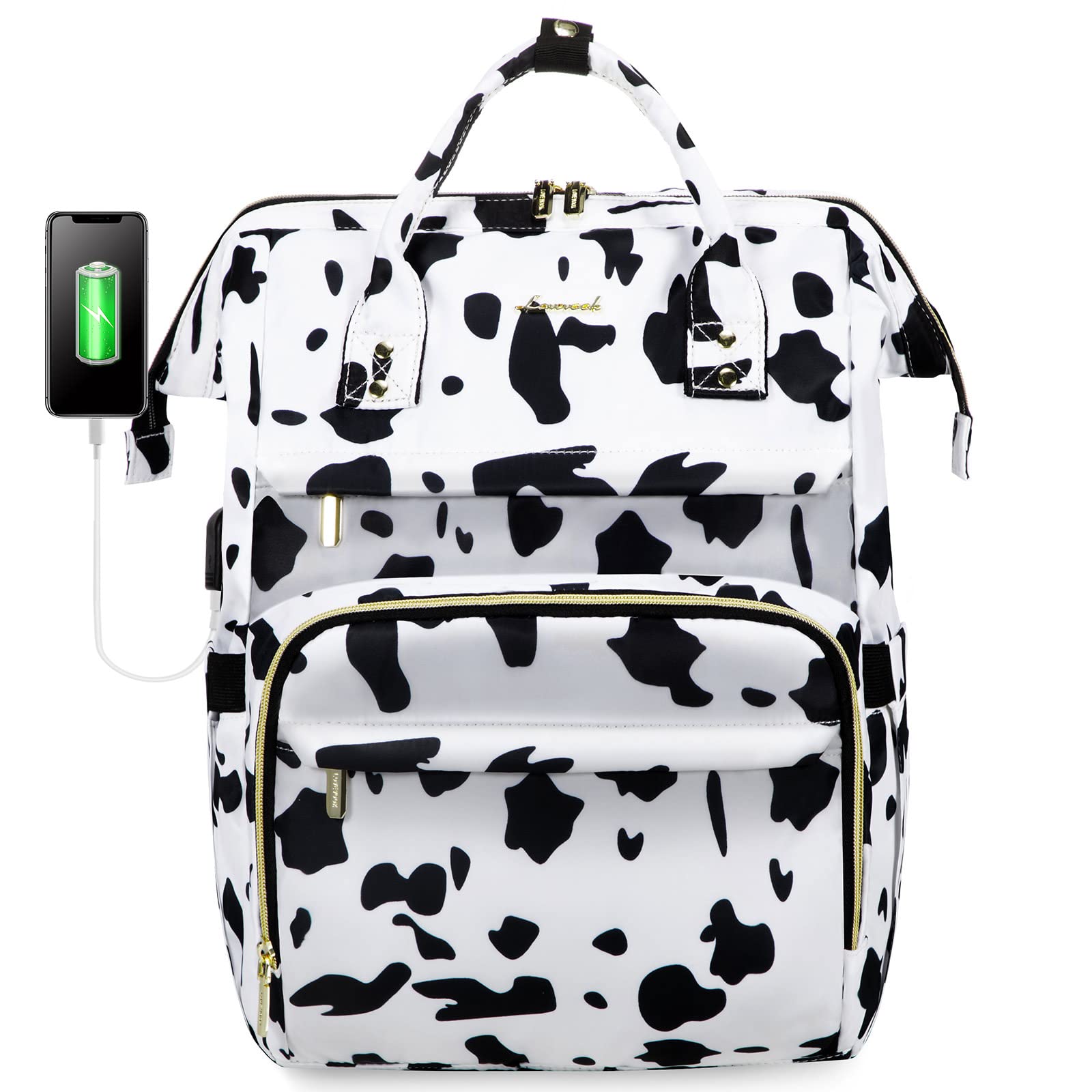 LOVEVOOK Women's 15.6 Inch Laptop Backpack with USB Charging Port - Water Resistant Teacher, Nurse & College Backpack for Work, Travel & School - Stylish Cow Print Design (Perfect for Commuting, Business Trips & Campus Life)