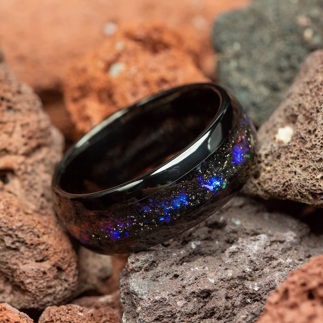 Black Tungsten Sandstone Men's Wedding Ring - 8mm Comfort Fit Space Nebula Design Band for Men - Perfect for Weddings, Anniversaries & Everyday Wear