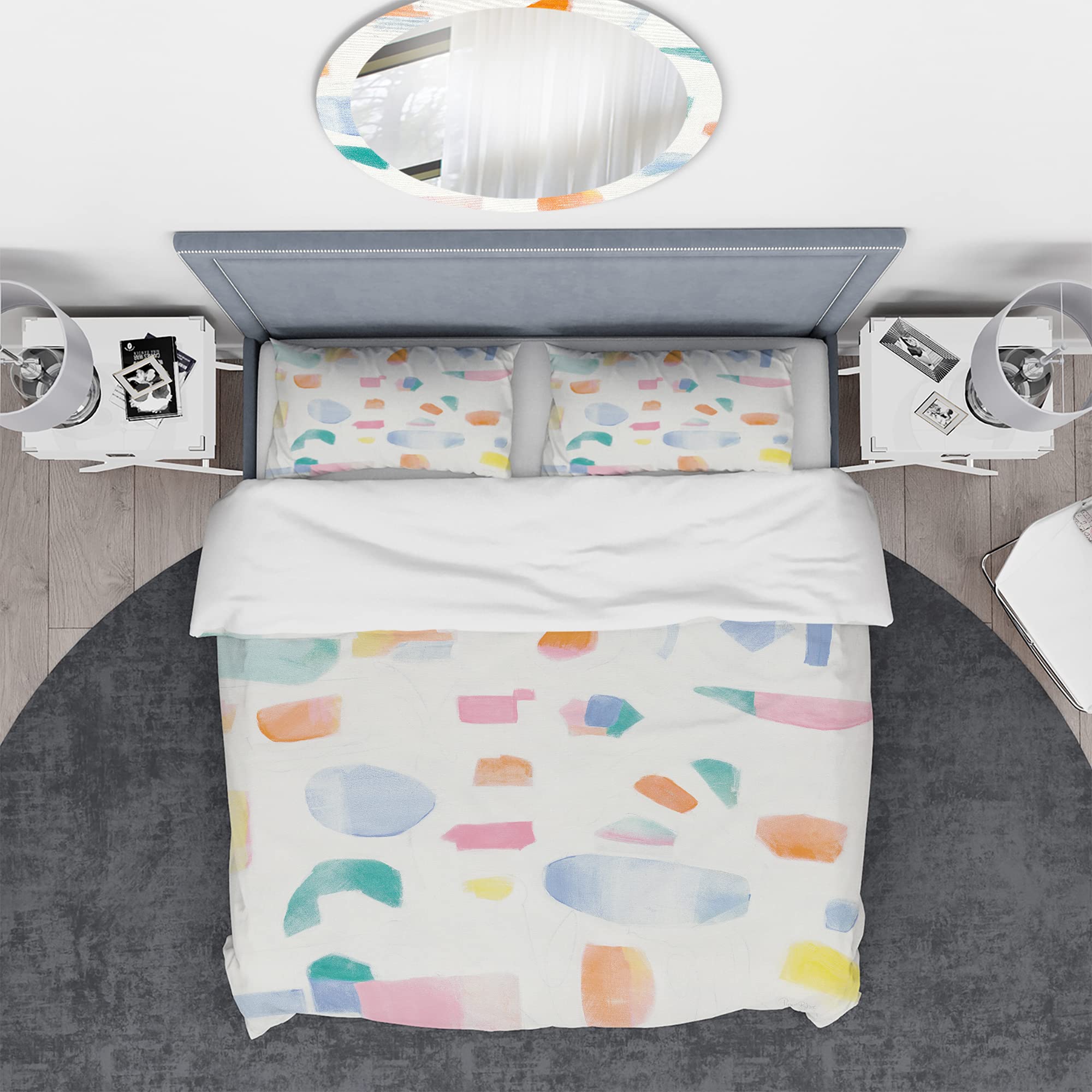 Modern Geometric Duvet Cover Set King - 3-Piece Colorful Bedding for All Seasons