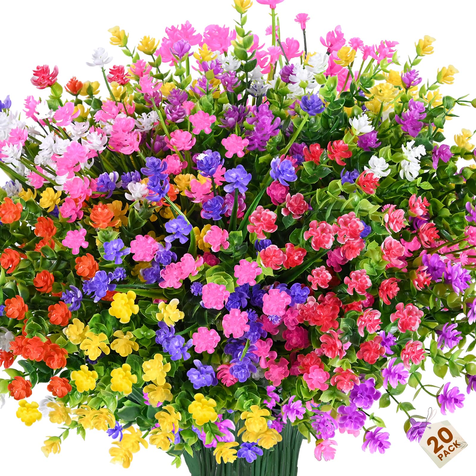 20PCS UV Resistant Artificial Plants Outdoor - Fake Flowers for Planters, Front Porch, Garden & Patio Decor - Durable Faux Greenery for Year-Round Beauty