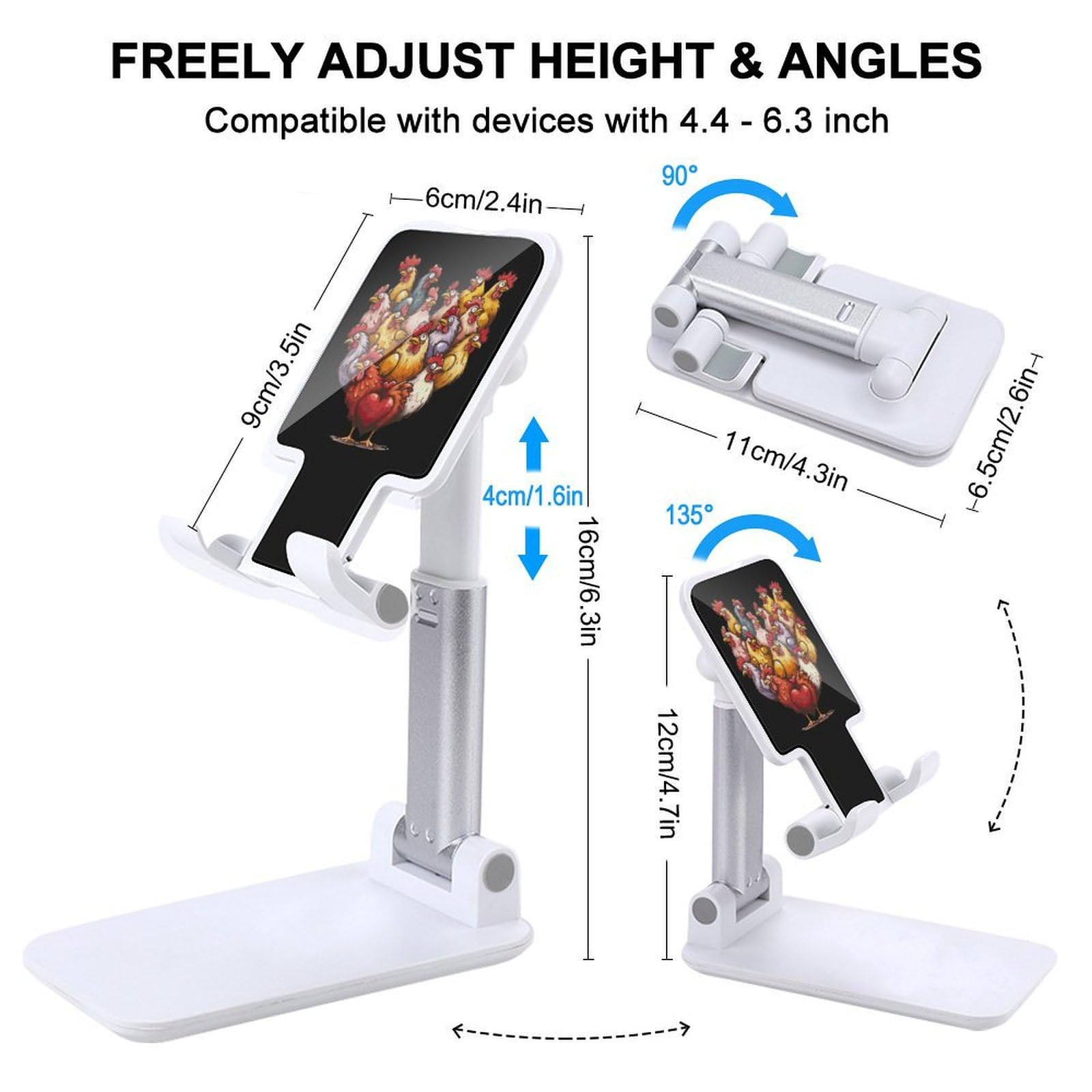 Love Chickens Heart Cell Phone Stand - Foldable & Adjustable Phone Holder for Desk, Table, Office, Home - Cute Chicken-Themed Accessory for iPhone, Samsung, iPad