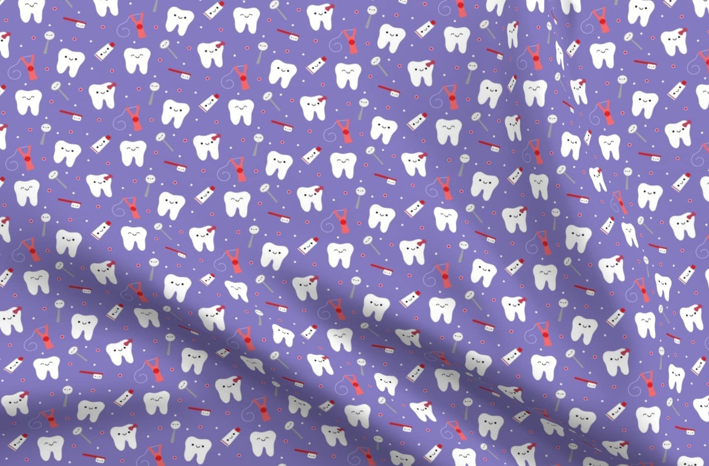 Happy Teeth Purple Tooth Dental Dentist Printed Minky Fabric - Soft Fat Quarter for Sewing Baby Blankets, Quilt Backing & Plush Toys - Perfect for DIY Crafts, Nursery Decor & Gift Making