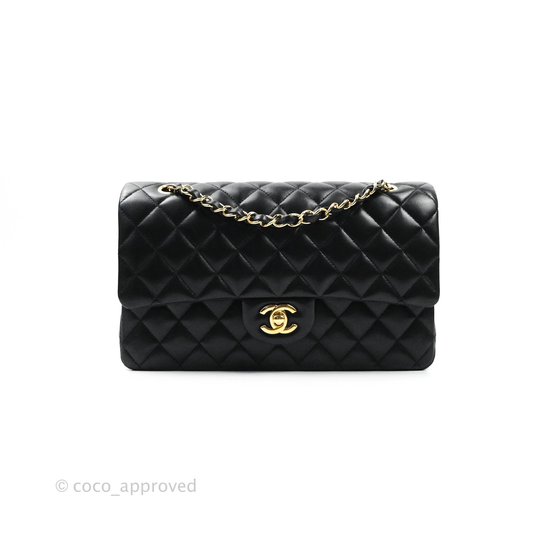 Chanel Classic Medium Double Flap Bag Black Lambskin Leather with Gold Hardware - Luxury Handbag for Women, Perfect for Evening Events & Special Occasions