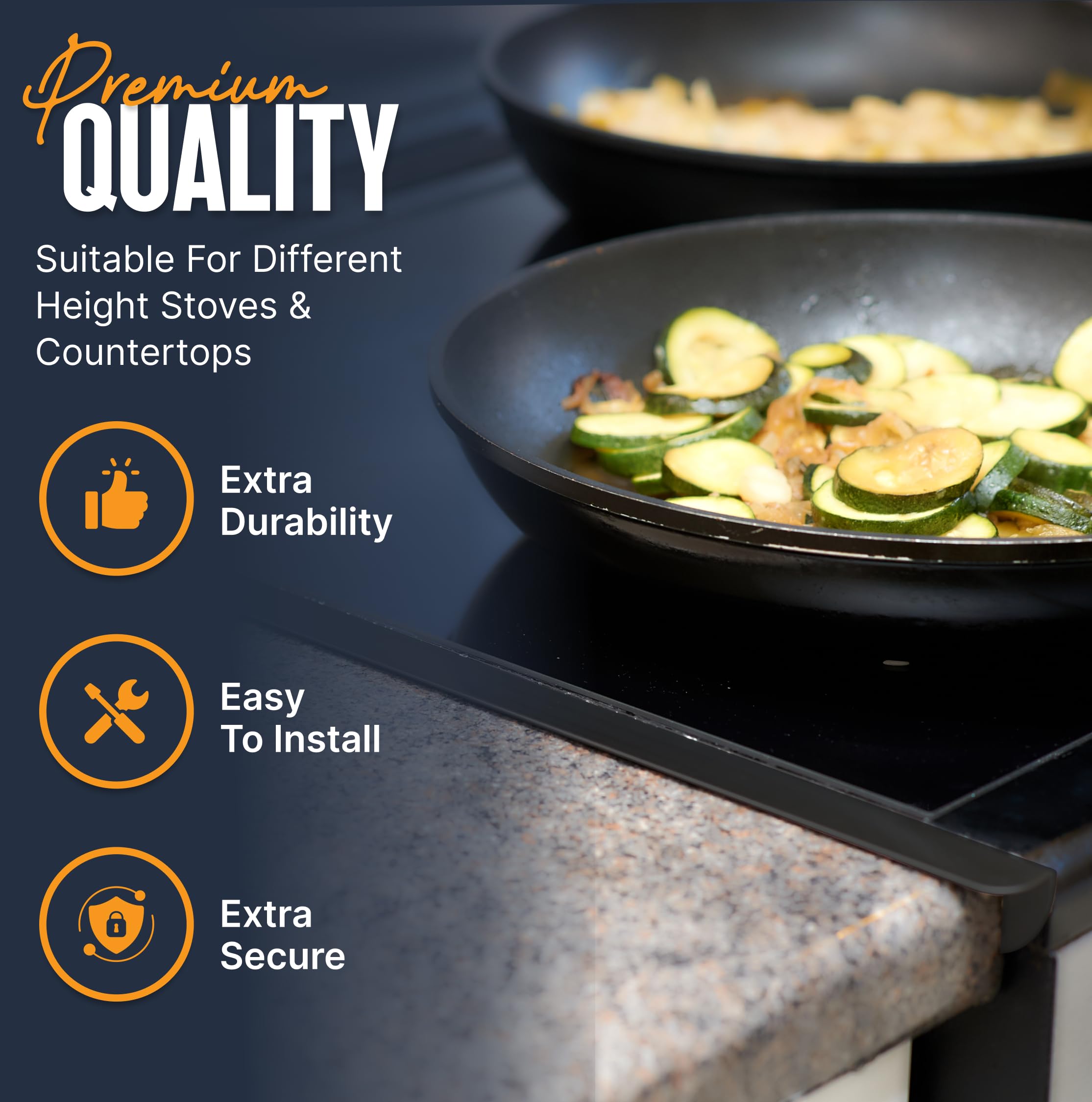 Premium 316 Stainless Steel Stove Gap Covers (2 Pack) - Heat Resistant Oven Gap Filler for Sealing Spaces Between Stovetop & Countertop - 23.4 Inch Black Steel - Ideal for Kitchen Safety & Cleanliness