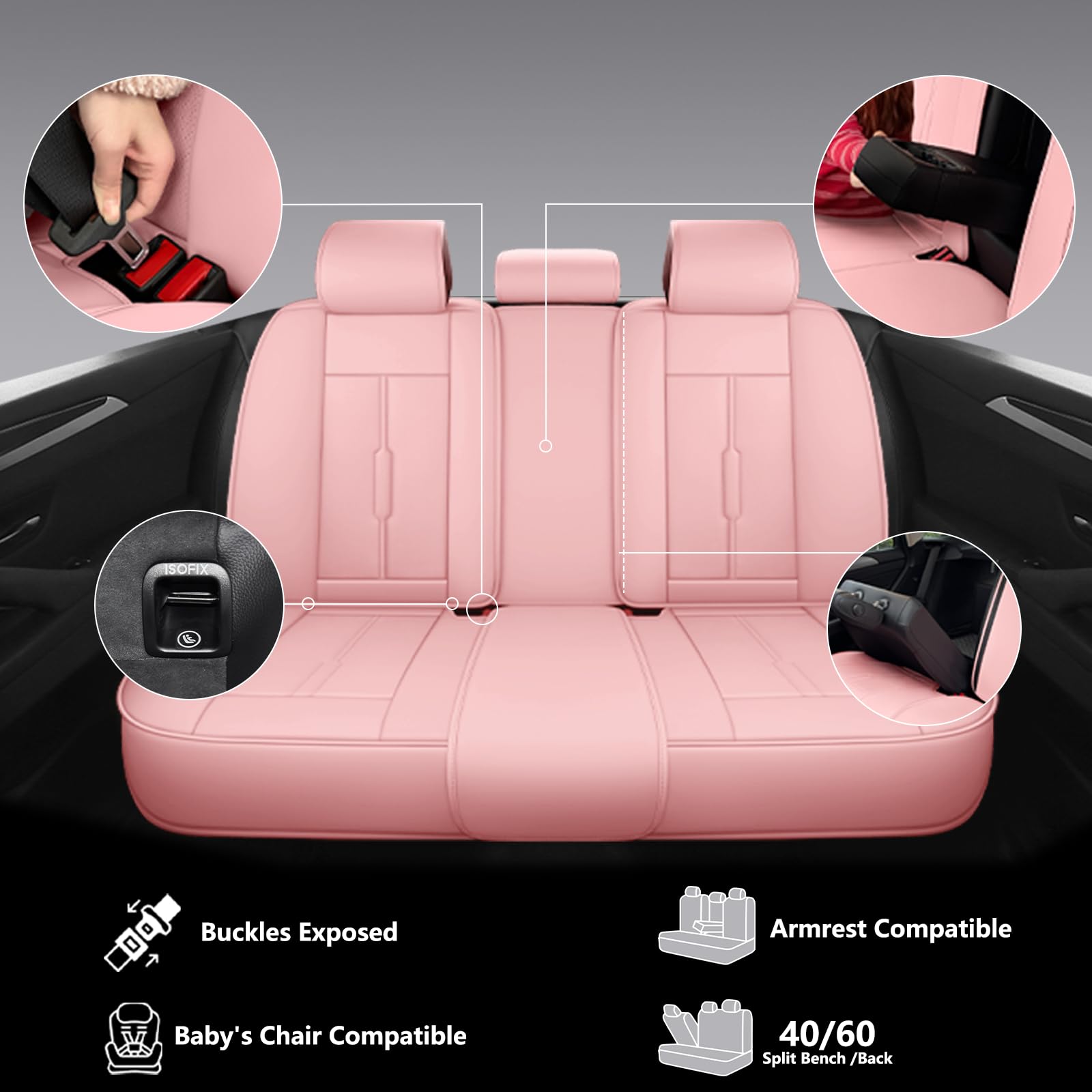 Premium PU Leather Universal Car Seat Covers - Full Coverage Waterproof Custom Fit for Cars, SUVs & Trucks | Anti-Slip Design | 5-Piece Set (Pink) | Perfect for Daily Commute, Road Trips & Family Protection