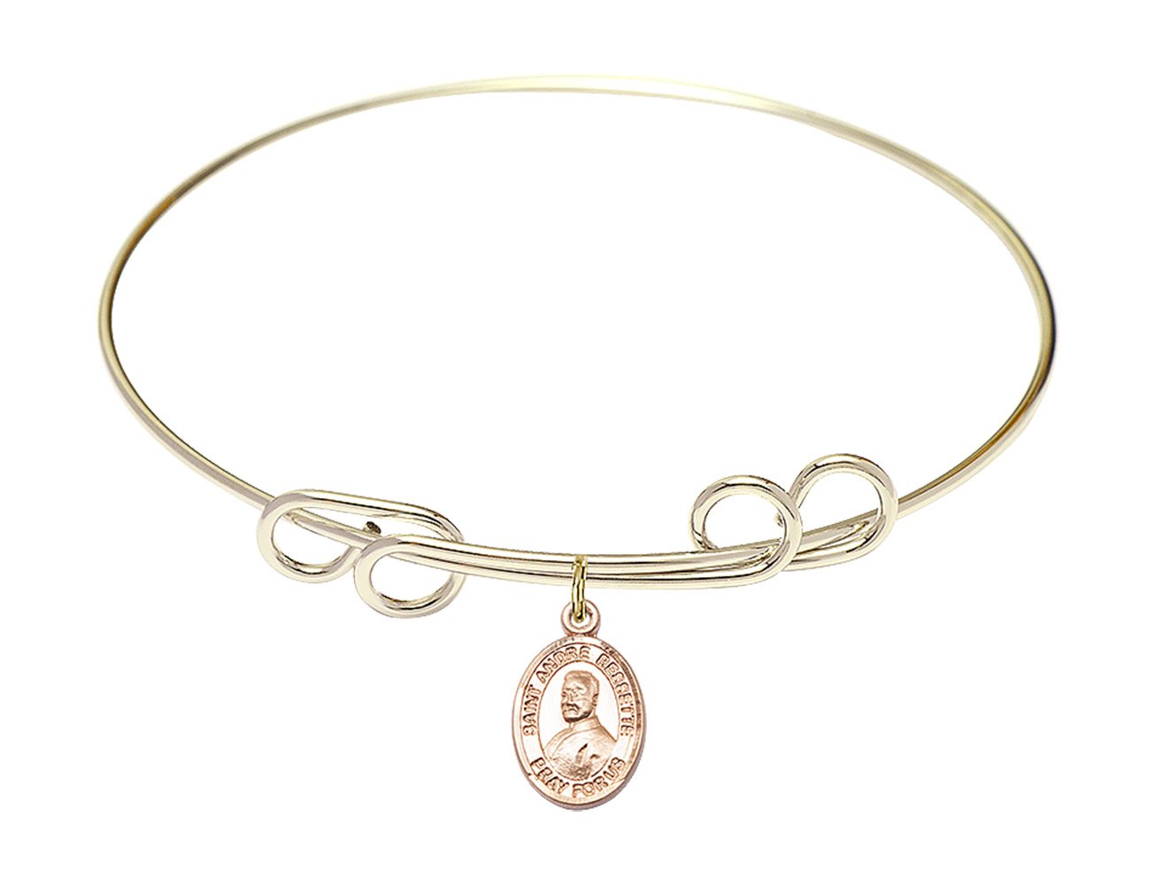 F A Dumont 8 Inch Round Double Loop Bangle Bracelet with St. Andre Bessette Charm - Elegant Religious Jewelry for Women, Perfect for Church, Weddings & Special Occasions