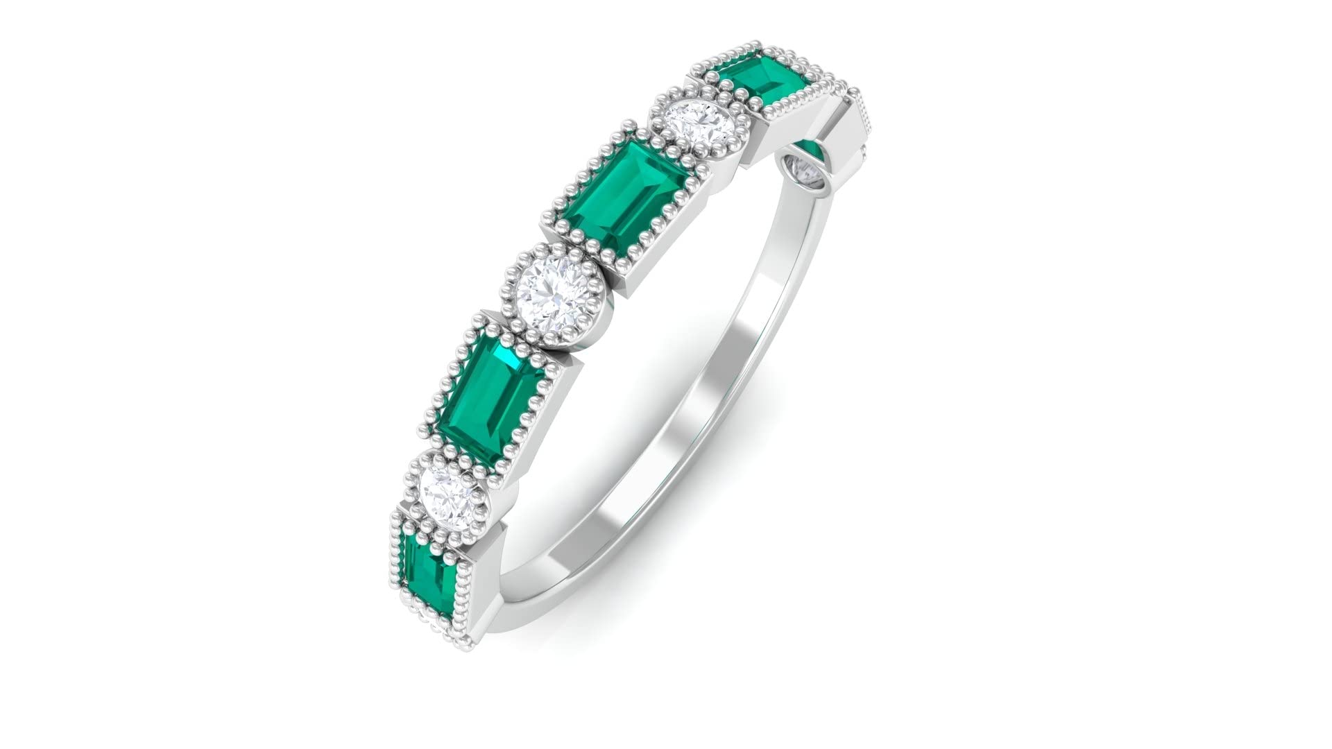 0.50 CT Emerald and Diamond Semi Eternity Ring for Women - 14K Solid Gold Green Emerald Half Eternity Band - Elegant Jewelry for Anniversary, Engagement, or Special Occasion Gifts