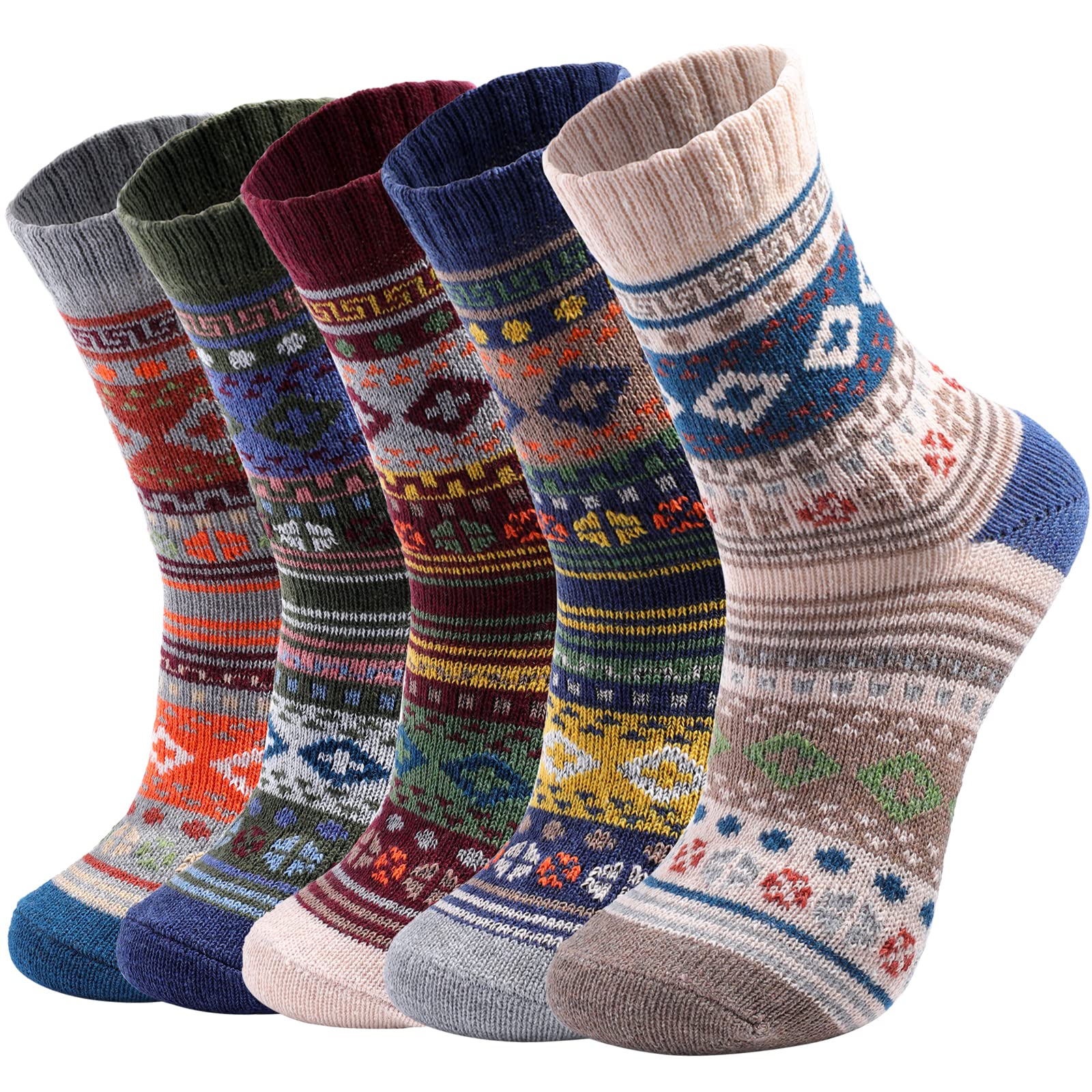 Soft Cozy Wool Socks for Women & Men - 5 Pairs Warm Knit Winter Socks | Perfect for Cold Weather, Hiking & Home Comfort