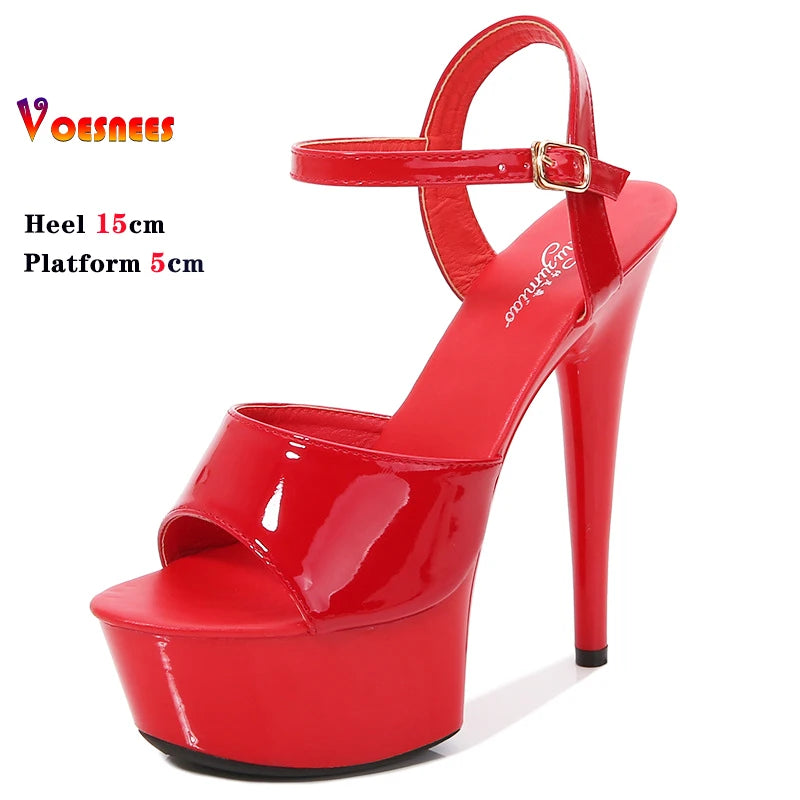 15CM Stiletto Waterproof Platform Sandals for Women - Sexy High Heel Stripper Shoes, Wedding Party Heels, Size 43 - Perfect for Nightclubs, Performances and Special Occasions