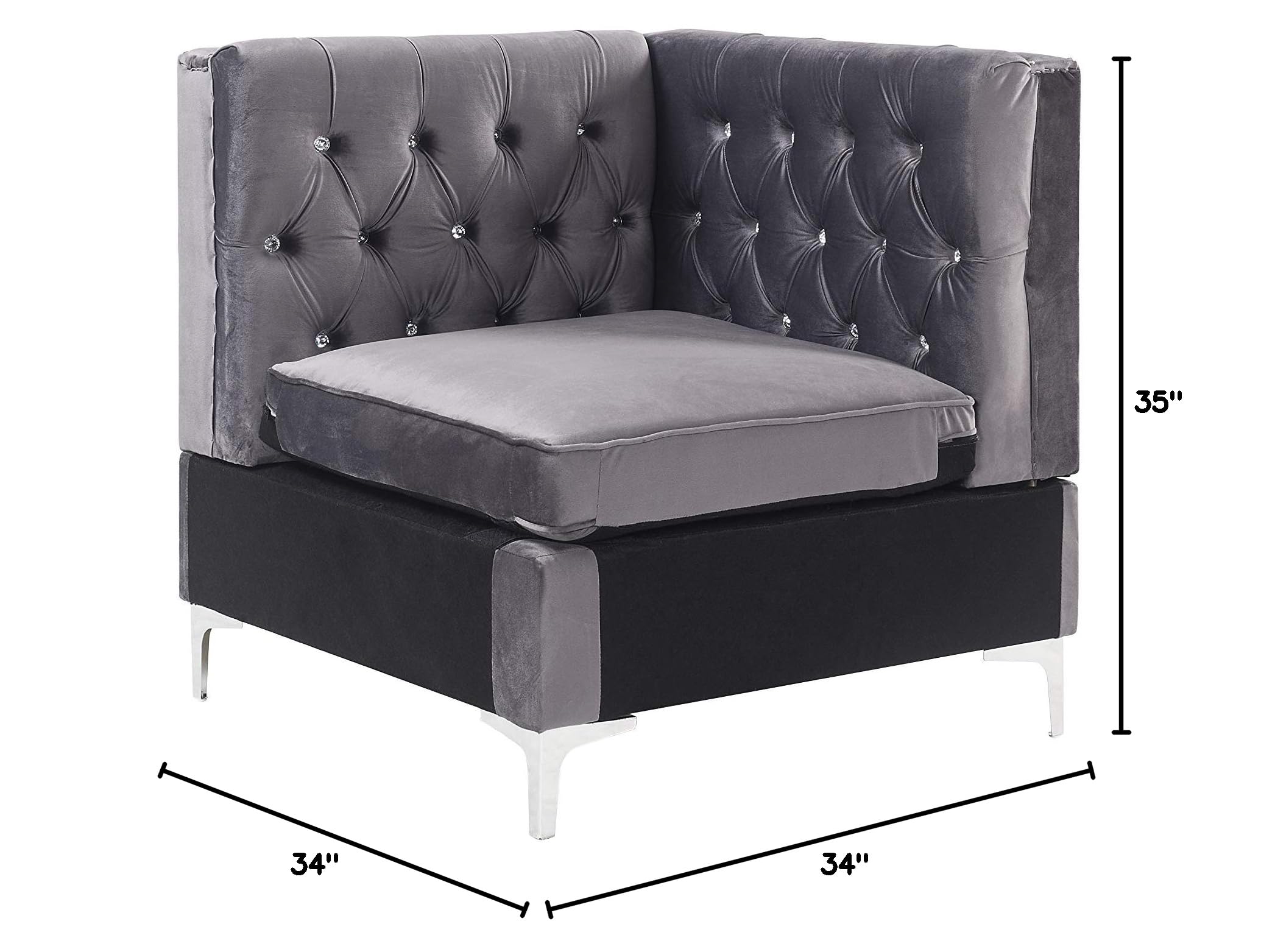 Acme Furniture Jaszira Modular Sectional Sofa Wedge in Gray Velvet - Modern Living Room Seating for Small Spaces & Apartments